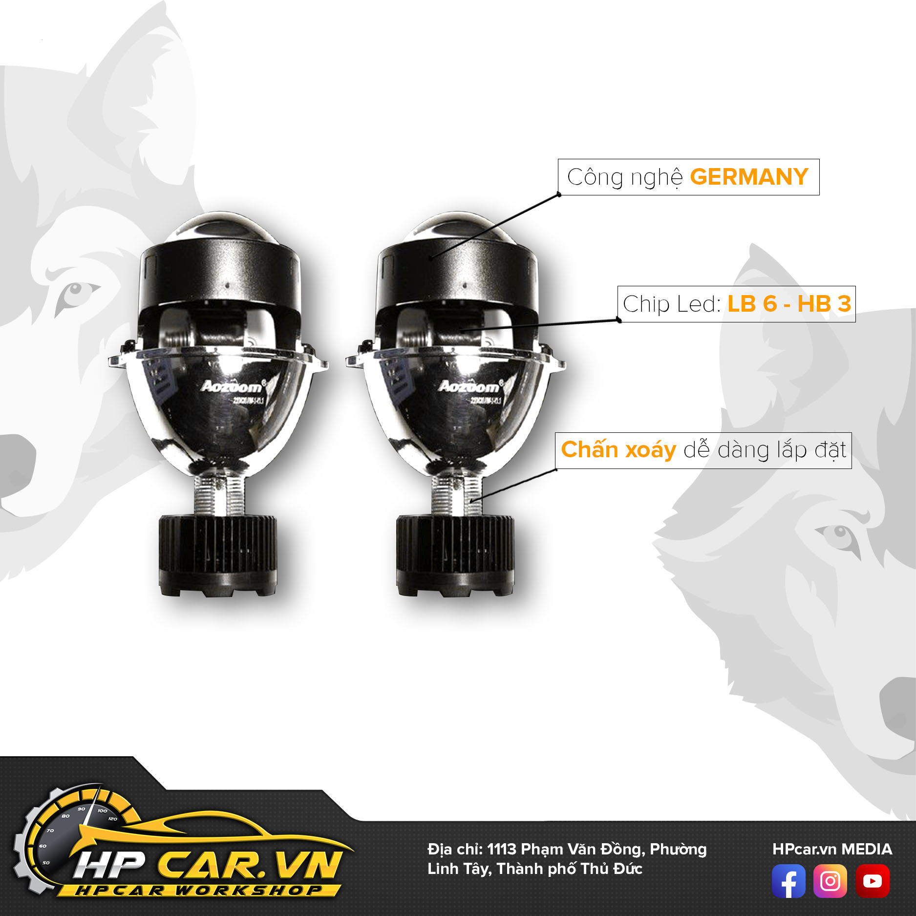 Bi Led Aozoom White Wolf Light – 2.0 inch 13 đơn vị lắp đặt Bi Led Aozoom White Wolf Light – 2.0 inch