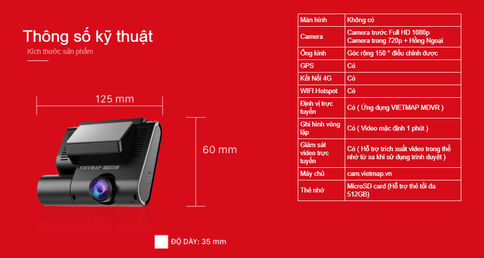 Camera VIETMAP VM300 17 thông số kỹ thuật Camera VIETMAP VM300