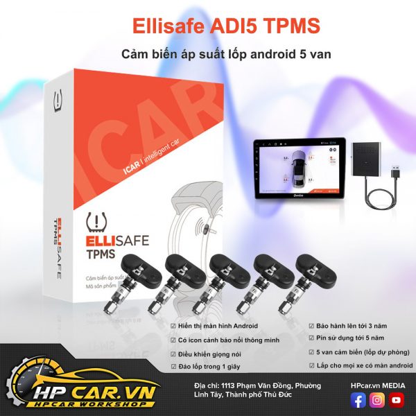 Cảm Biến Áp Suất Lốp Android 5 Van – Ellisafe ADI5 Kết Nối USB Cảm biến áp suất lốp Android 5 van ELLISAFE ADI5