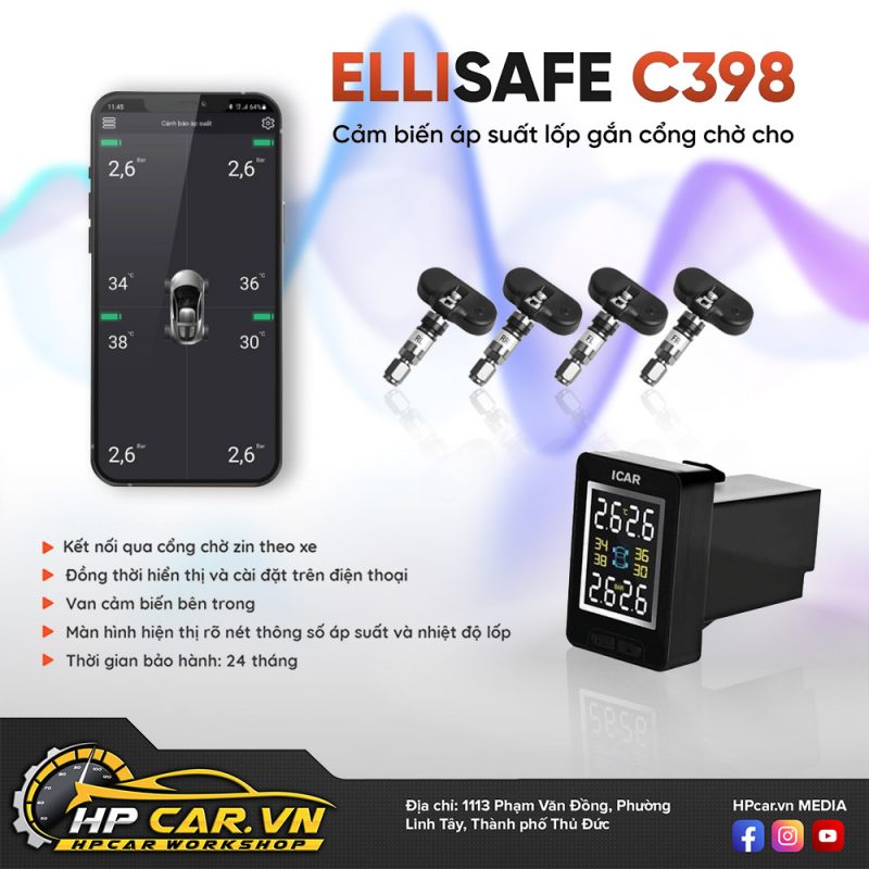 Cảm Biến Áp Suất Lốp C398 Cho Lỗ Chờ Xe TOYOTA + Điện Thoại cam bien ap suat lop c398