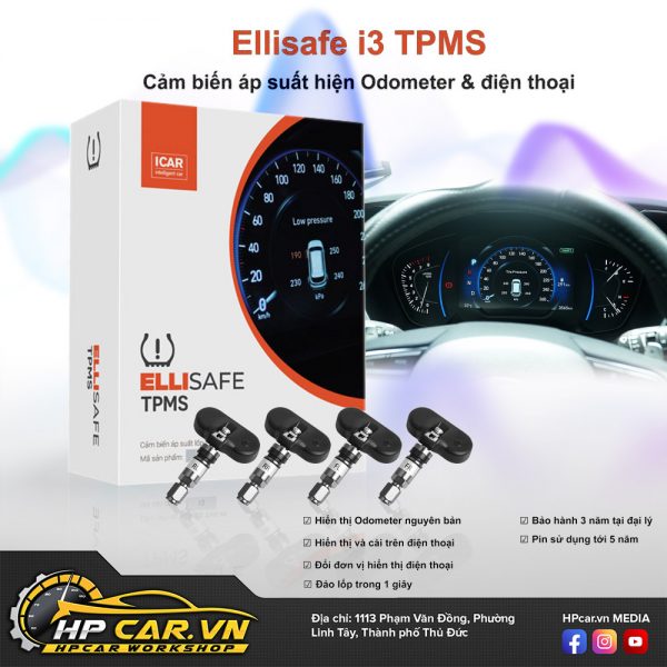 Cảm biến áp suất lốp theo xe Ellisafe i3 (Hiển thị ODO) quản lý bằng điện thoại 10 Cảm biến áp suất lốp theo xe Ellisafe i3