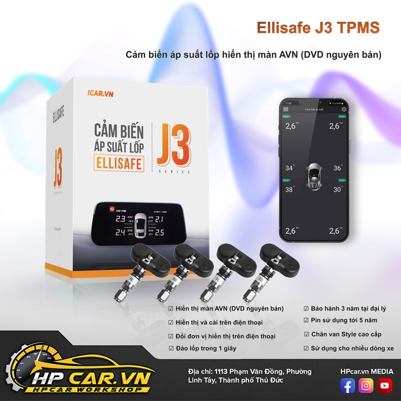 Cảm Biến Áp Suất Lốp Ellisafe J3 Cho Màn Hình DVD Nguyên Bản cam bien ap sut lop ellisafe j3