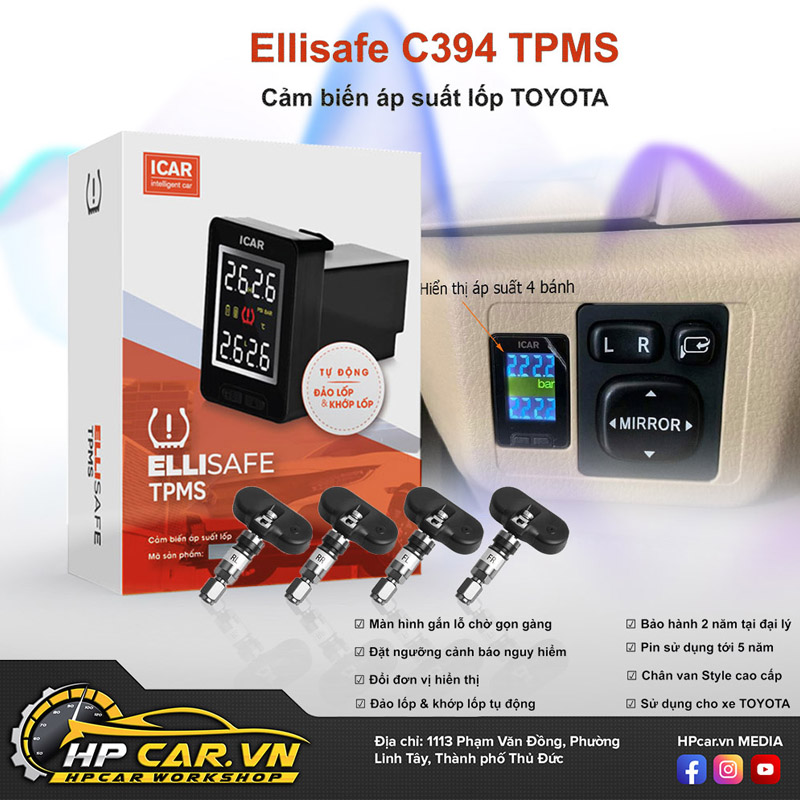 Hệ Thống Cảm Biến Cảnh Báo Áp Suất Lốp Cho Xe Toyota TPMS C394 he thong cam bien canh bao ap suat lop c394