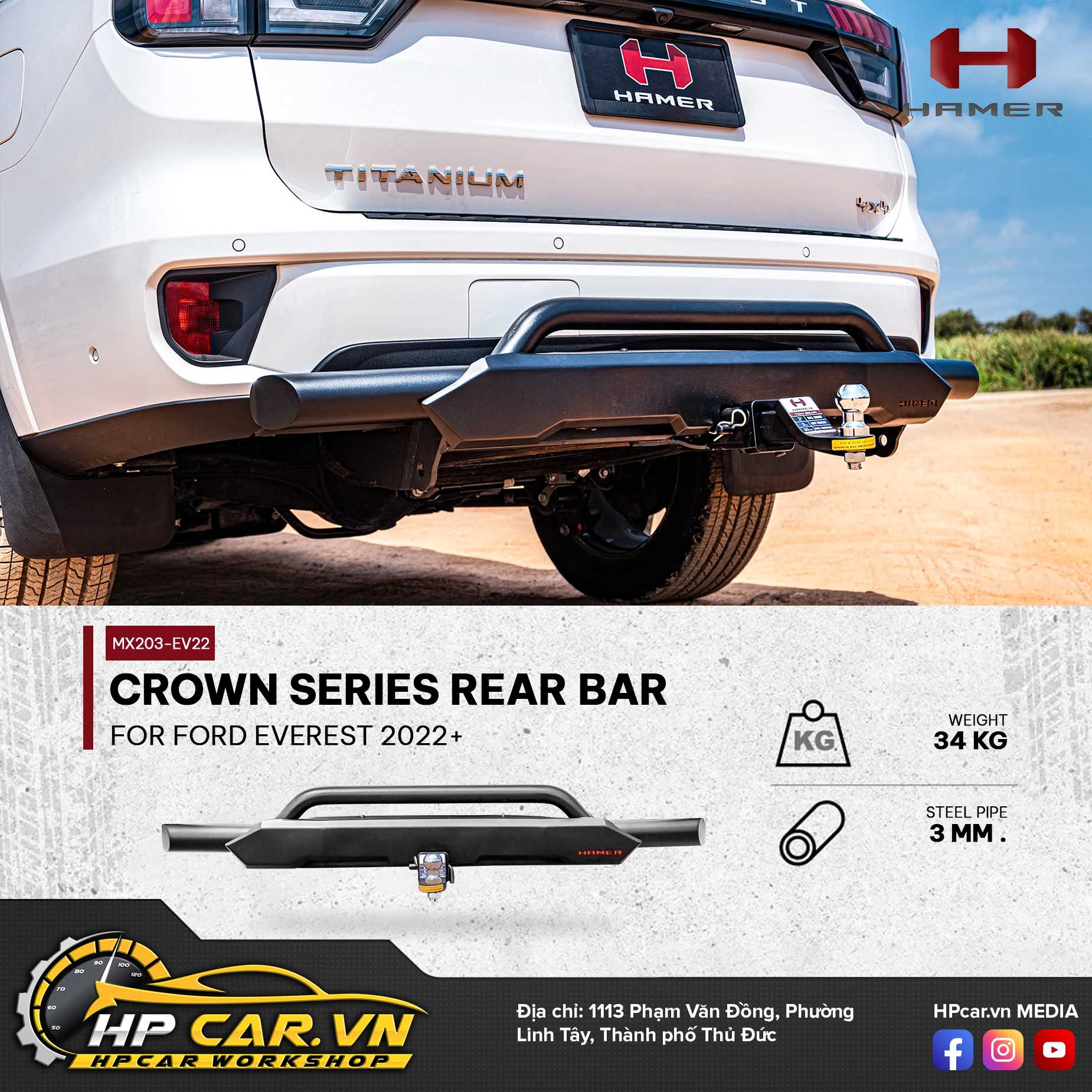 CROWN SERIES REAR BAR FOR FORD EVEREST 2022+ 13 CROWN SERIES REAR BAR FOR FORD EVEREST 2022+