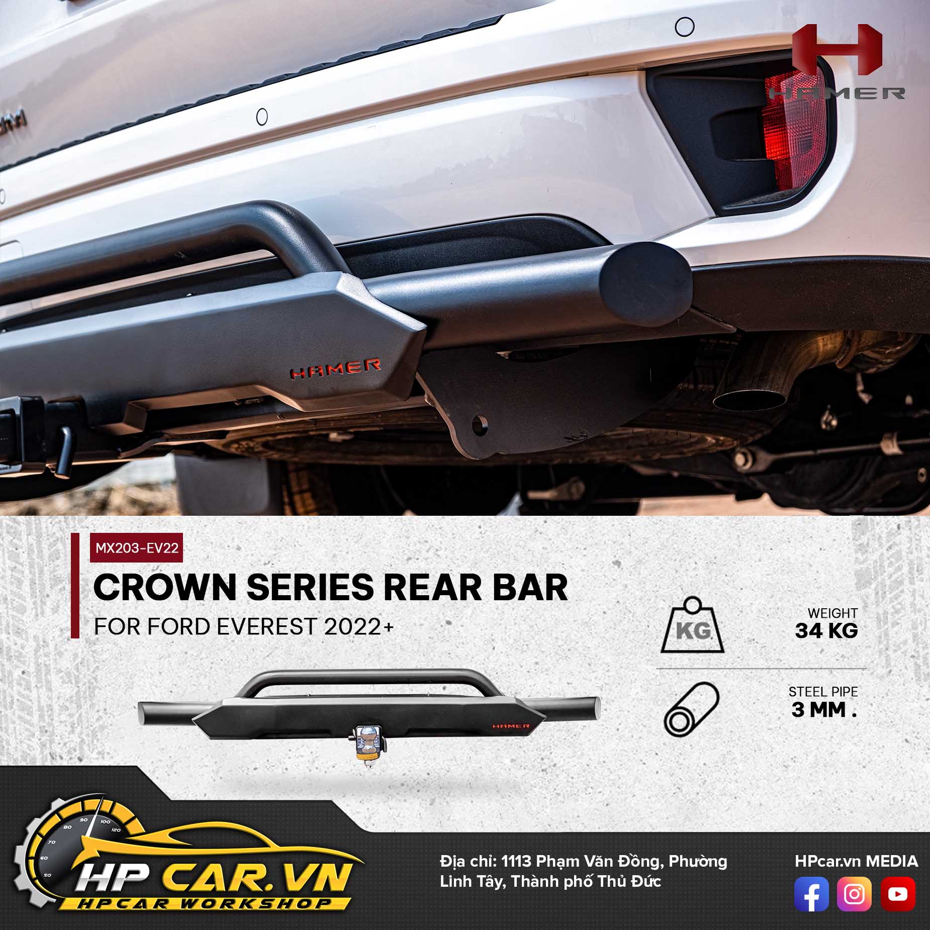 CROWN SERIES REAR BAR FOR FORD EVEREST 2022+ 12 CROWN SERIES REAR BAR FOR FORD EVEREST 2022+