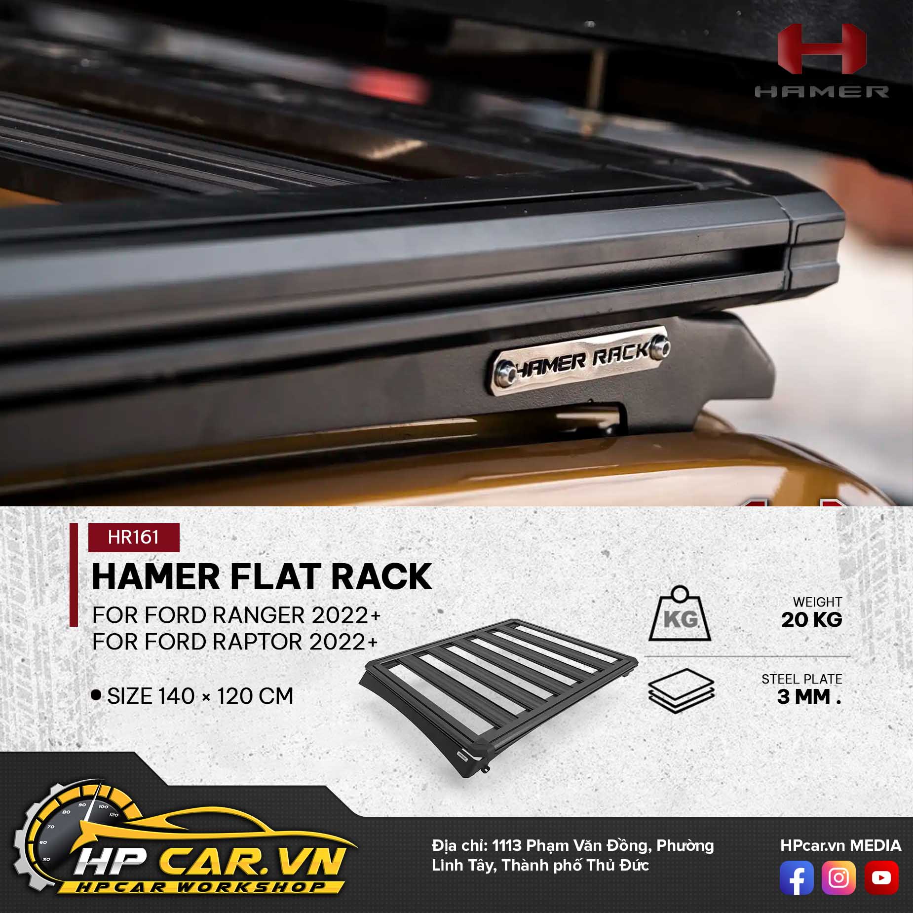 HAMER FLAT RACK FOR FORD RANGER 2022+ - Raptor 2022+ 16 HAMER FLAT RACK FOR FORD RANGER 2022+ - Raptor 2022+