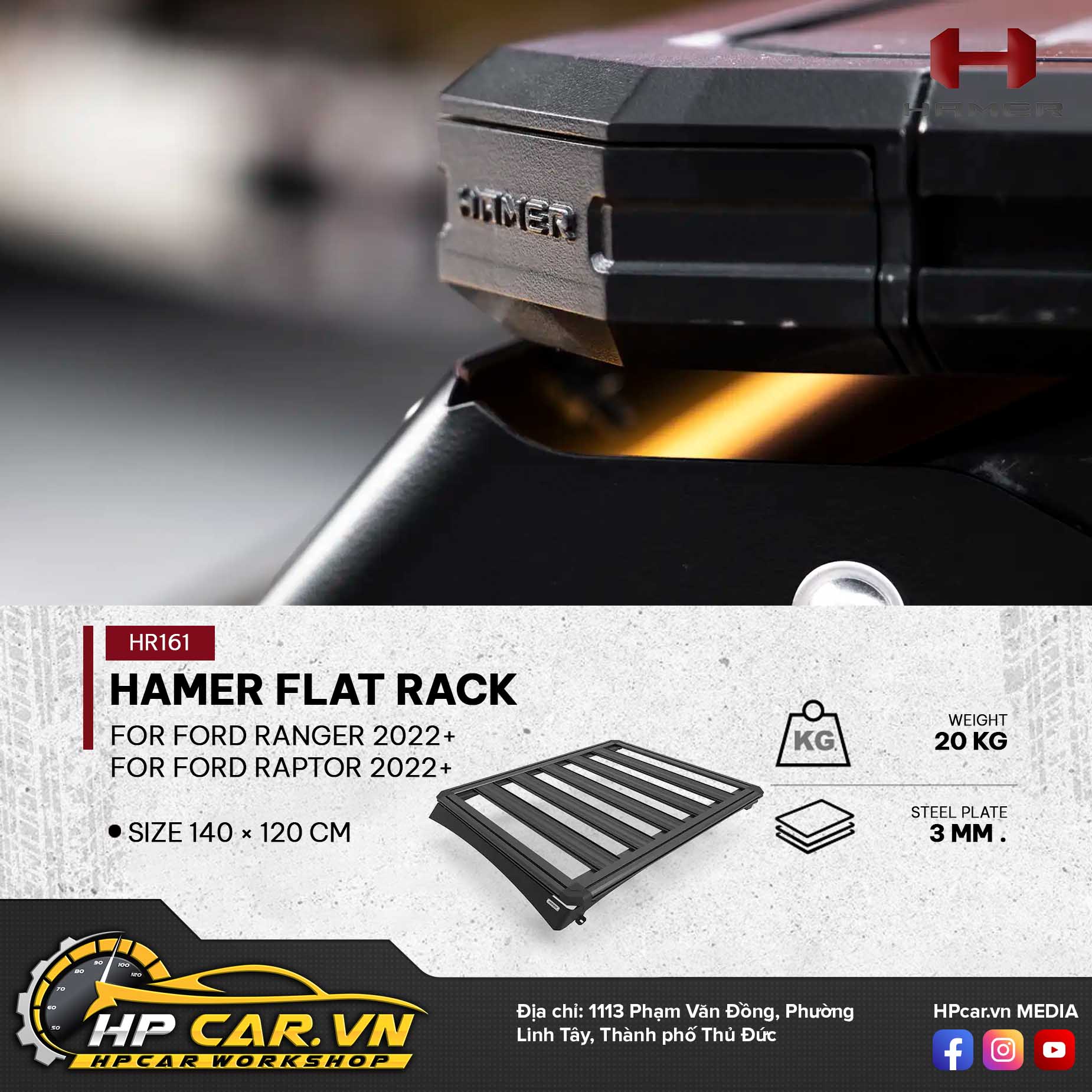 HAMER FLAT RACK FOR FORD RANGER 2022+ - Raptor 2022+ 17 HAMER FLAT RACK FOR FORD RANGER 2022+ - Raptor 2022+