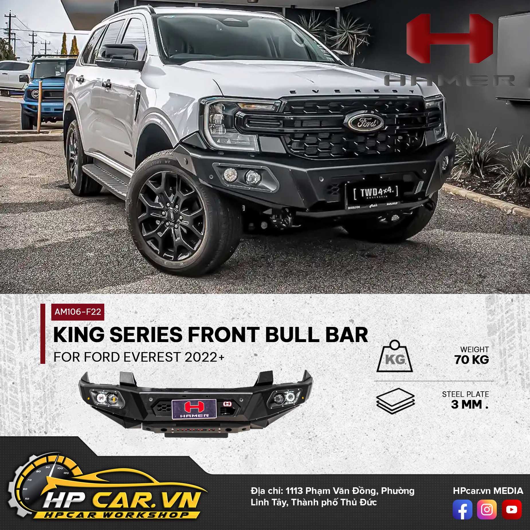 KING SERIES FRONT BULL BAR FOR FORD EVEREST 2022+ 12 KING SERIES FRONT BULL BAR FOR FORD EVEREST 2022+