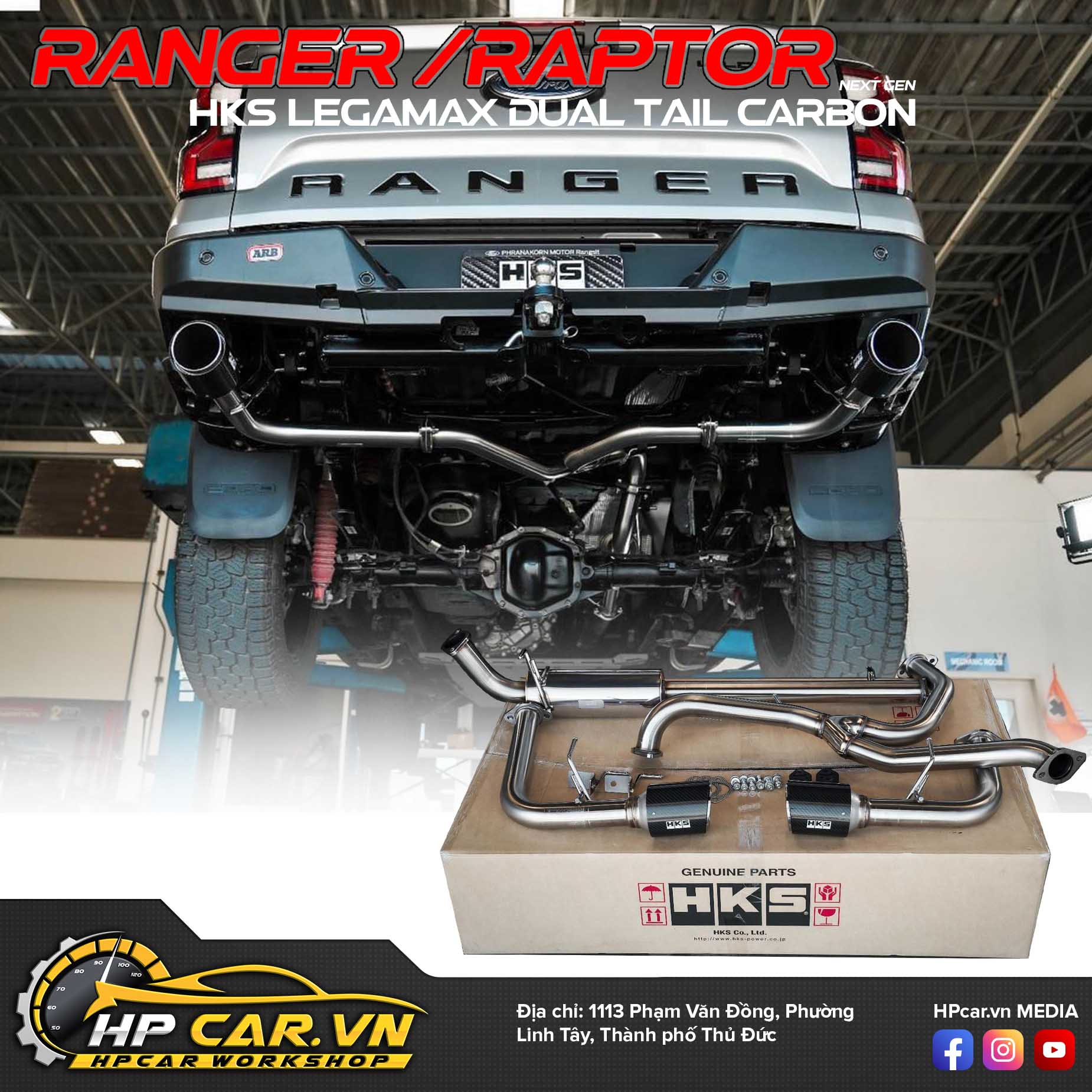 ỐNG XẢ HKS LEGAMAX CARBON DUAL TAIL FORD RANGER - RAPTOR NEXT GEN