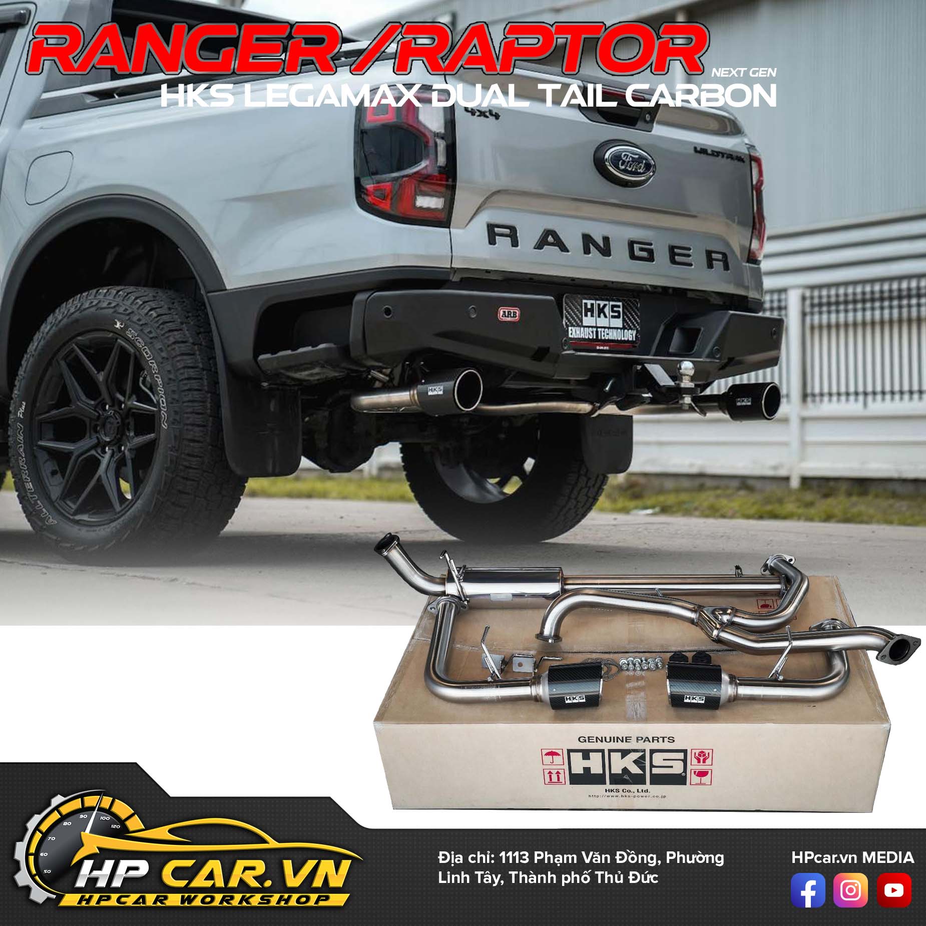 ỐNG XẢ HKS LEGAMAX CARBON DUAL TAIL FORD RANGER - RAPTOR NEXT GEN