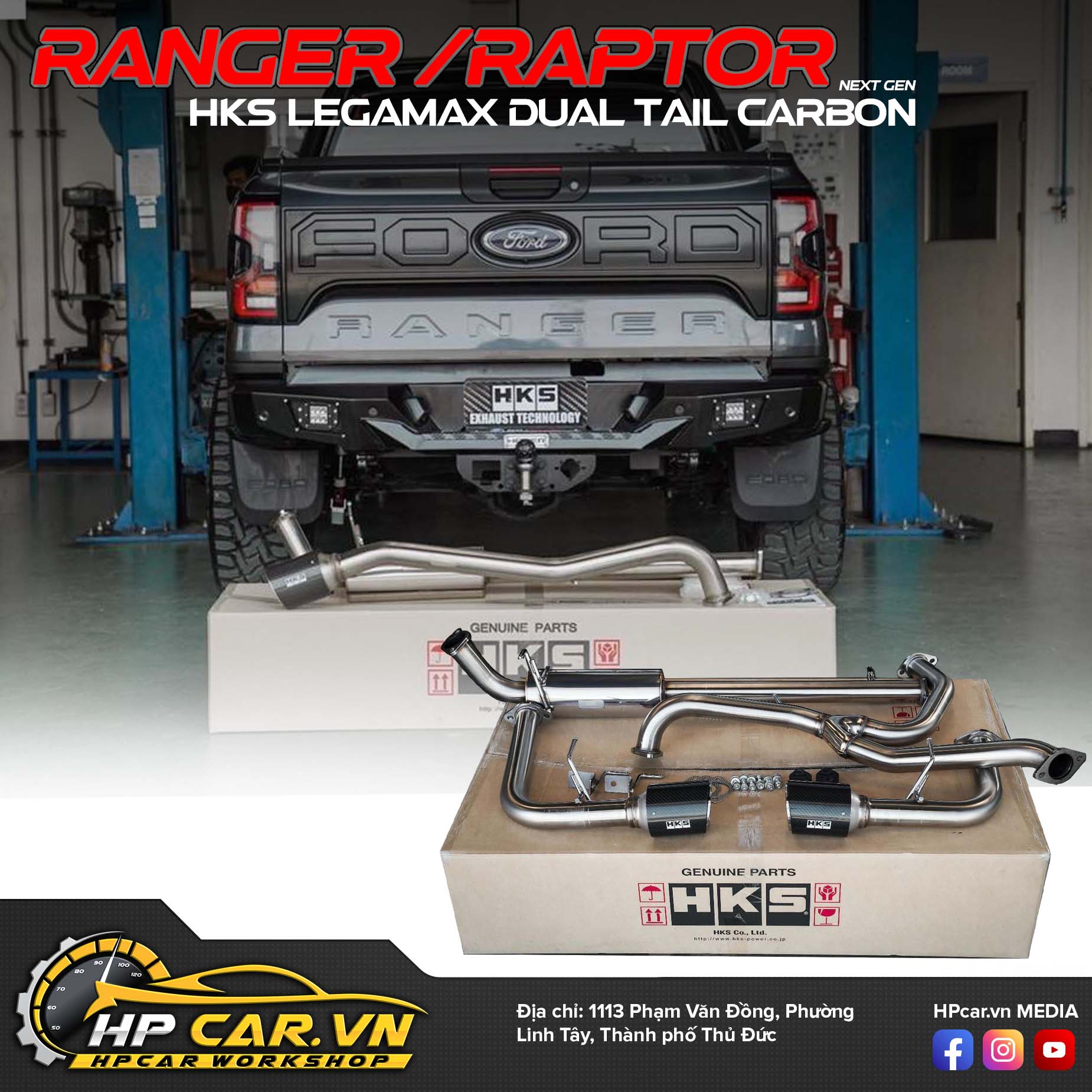 ỐNG XẢ HKS LEGAMAX CARBON DUAL TAIL FORD RANGER - RAPTOR NEXT GEN