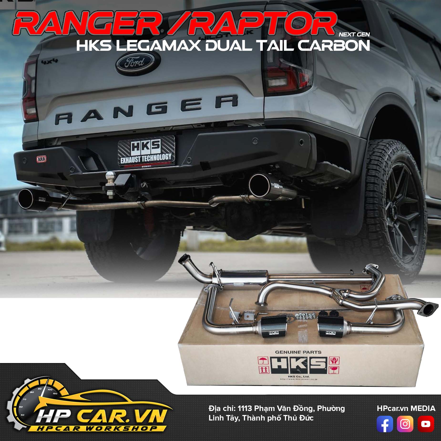 ỐNG XẢ HKS LEGAMAX CARBON DUAL TAIL FORD RANGER - RAPTOR NEXT GEN