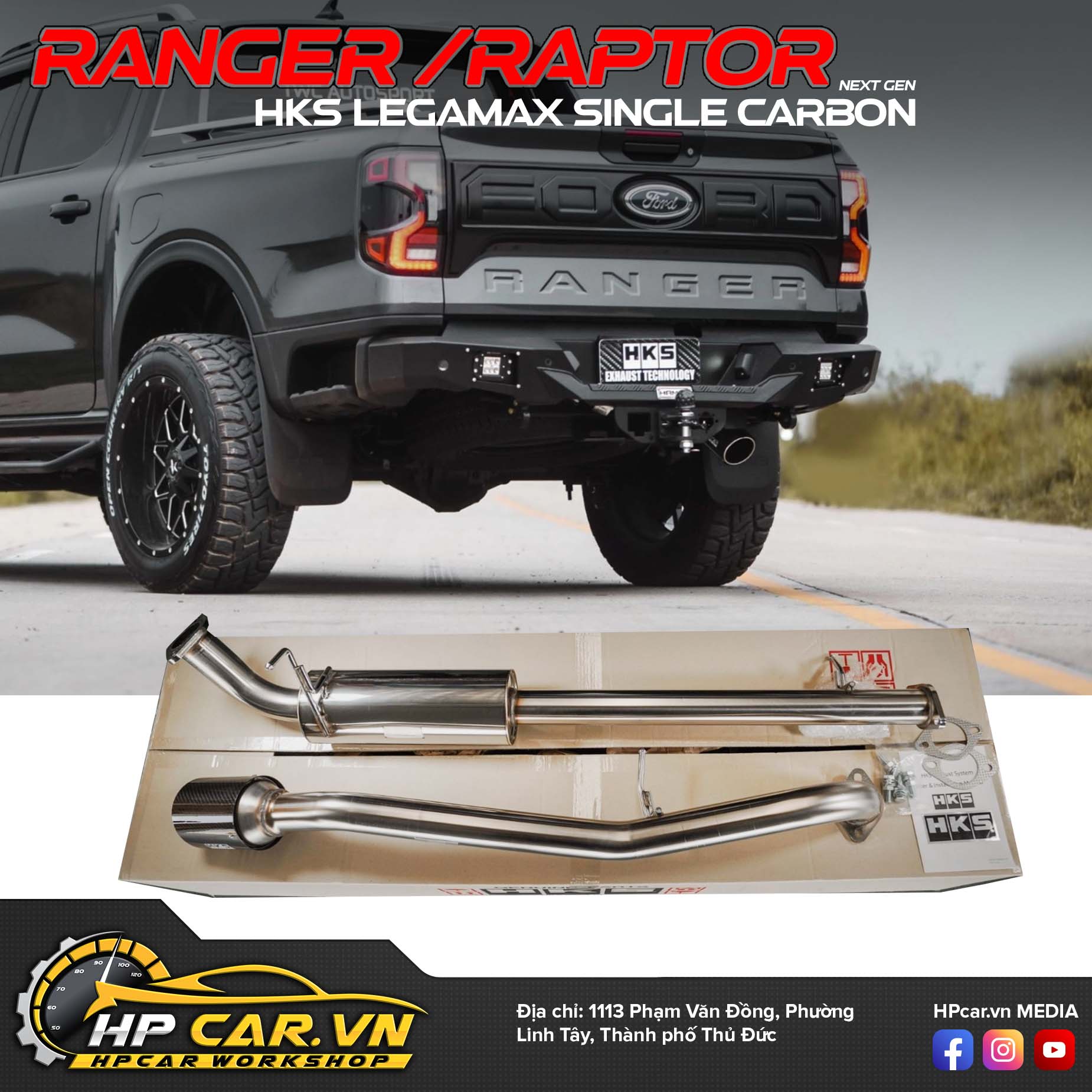 ỐNG XẢ HKS LEGAMAX SINGLE CARBON CHO FORD RANGER - RAPTOR NEXT GEN 10 Pô HKS Legamax SINGLE CARBON