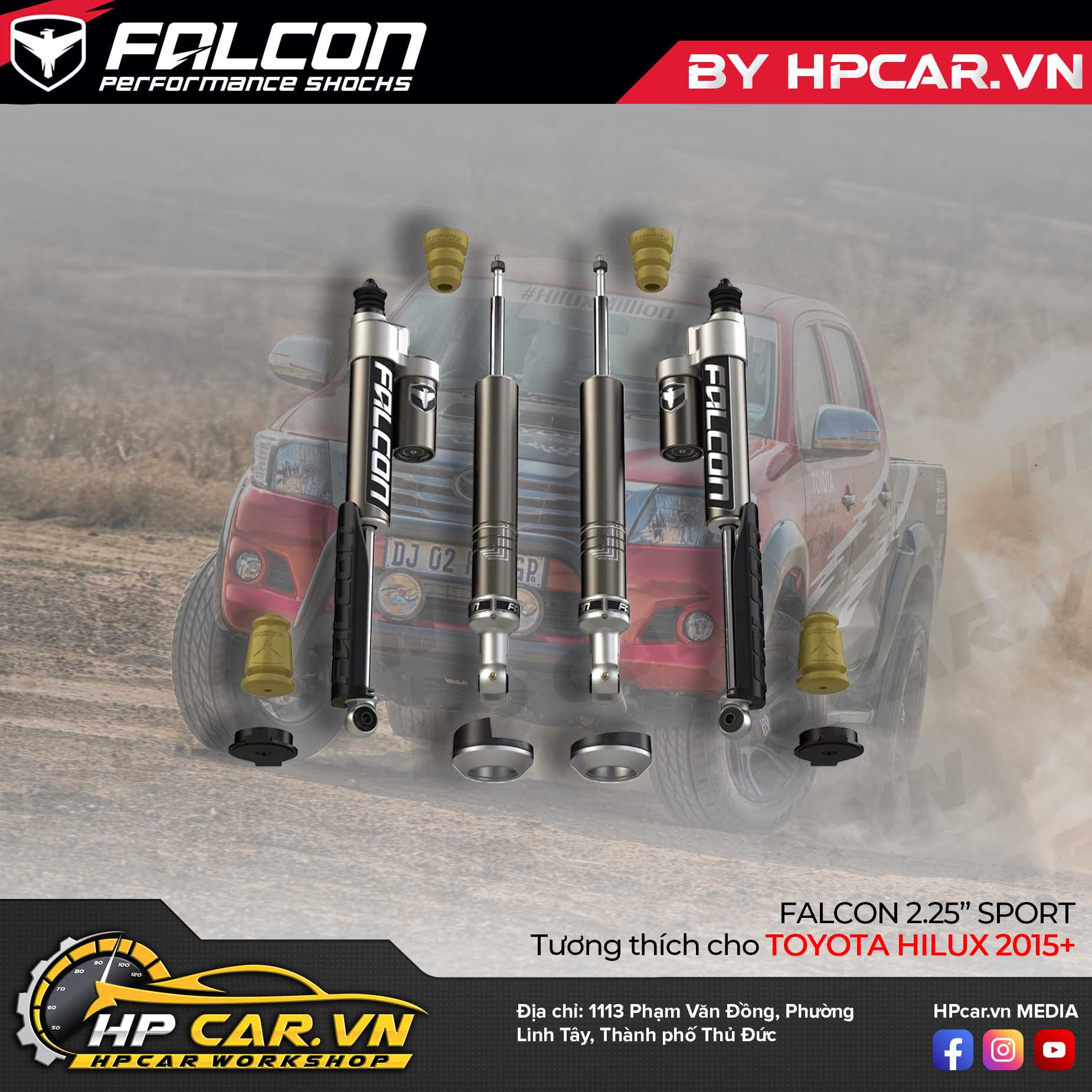 PHUỘC FALCON 2.25” SPORT CHO TOYOTA HILUX (2015+) 4 PHUỘC FALCON 2.25” SPORT CHO TOYOTA HILUX (2015+)