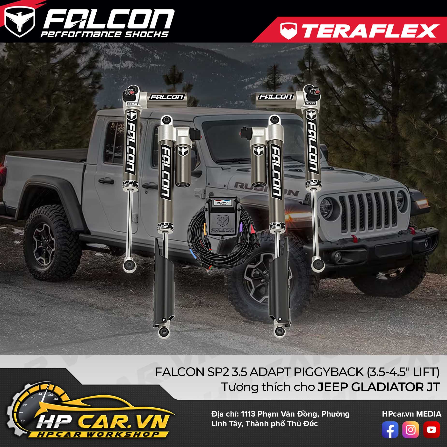 PHUỘC THÍCH ỨNG FALCON SP2 3.5 ADAPT PIGGYBACK CHO JEEP GLADIATOR JT (3.5-4.5” LIFT) 14 PHUỘC THÍCH ỨNG FALCON SP2 3.5 ADAPT PIGGYBACK CHO JEEP GLADIATOR JT (3.5-4.5” LIFT)