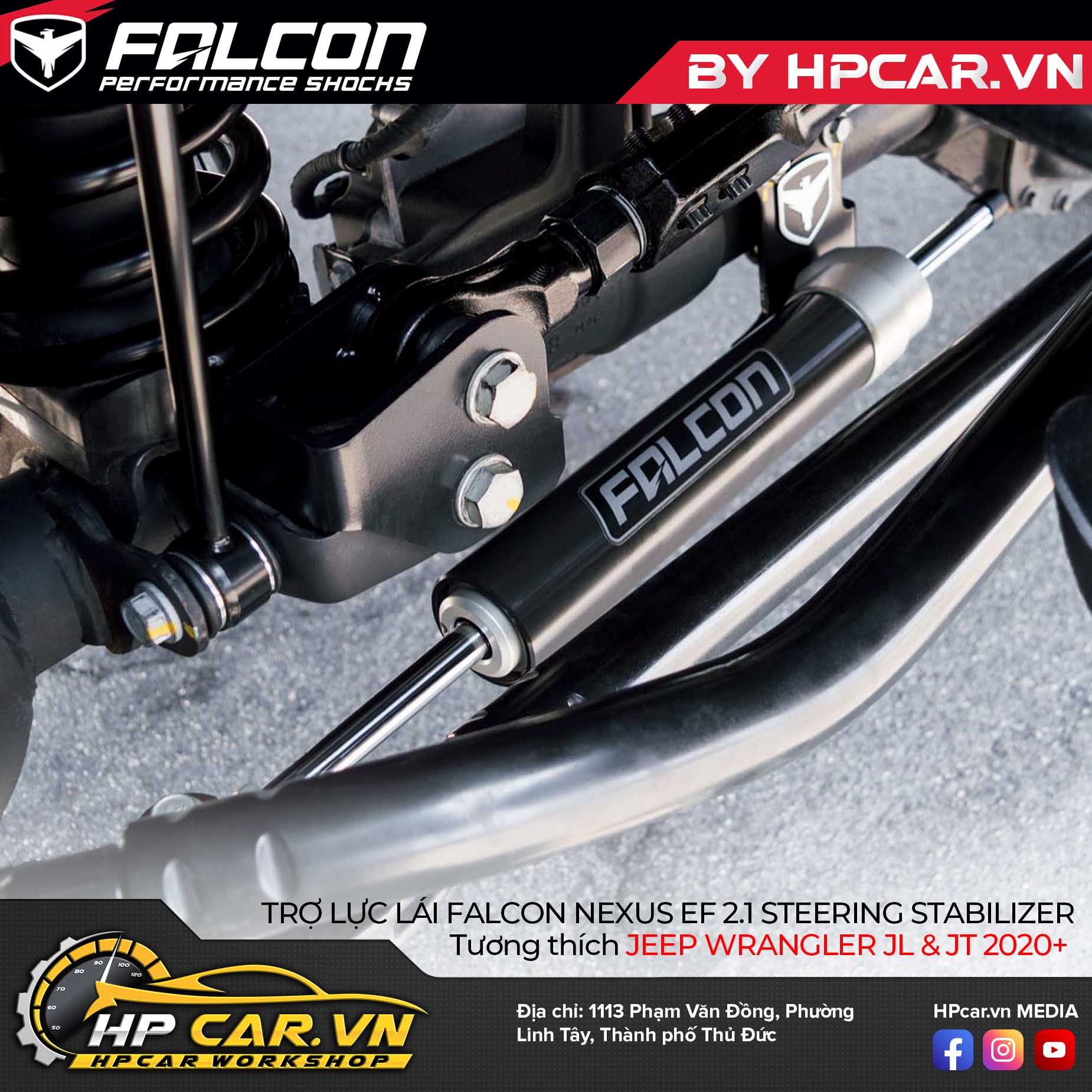 PHUỘC TRỢ LỰC LÁI FALCON NEXUS EF 2.1 STEERING STABILIZER CHO JEEP JL & JT 12 PHUỘC TRỢ LỰC LÁI FALCON NEXUS EF 2.1 STEERING STABILIZER CHO JEEP JL & JT