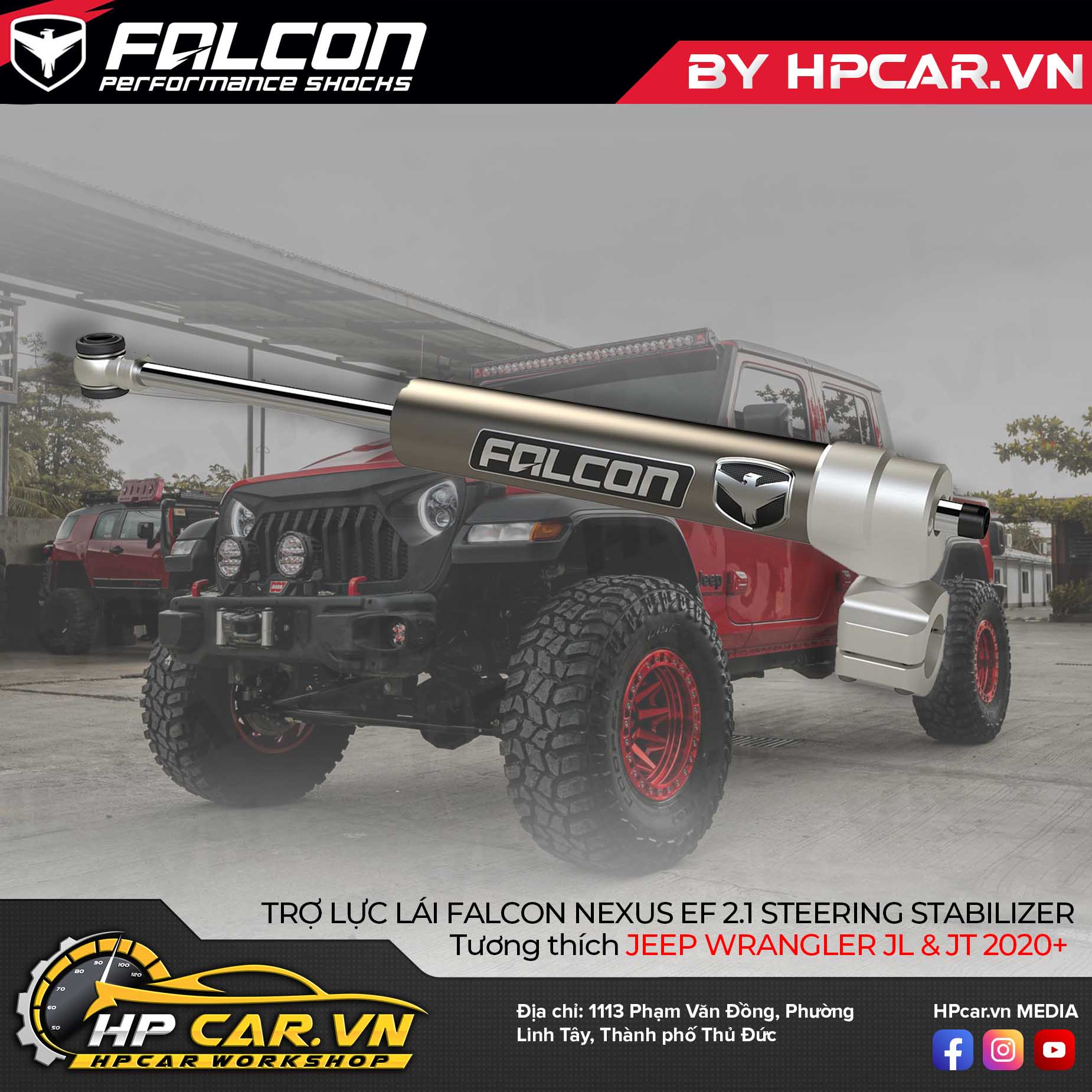 PHUỘC TRỢ LỰC LÁI FALCON NEXUS EF 2.1 STEERING STABILIZER CHO JEEP JL & JT 10 PHUỘC TRỢ LỰC LÁI FALCON NEXUS EF 2.1 STEERING STABILIZER CHO JEEP JL & JT