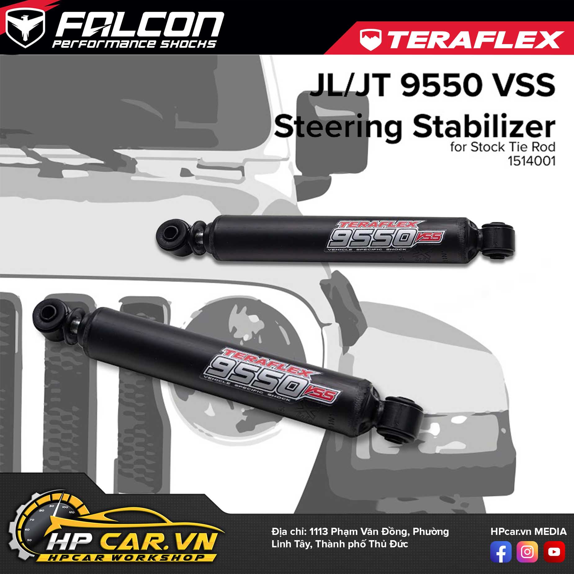 PHUỘC TRỢ LỰC LÁI TERAFLEX 9550 VSS STEERING STABILIZER – STOCK TIE ROD (0-6” LIFT) 10 PHUỘC TRỢ LỰC LÁI TERAFLEX 9550 VSS STEERING STABILIZER – STOCK TIE ROD (0-6” LIFT)