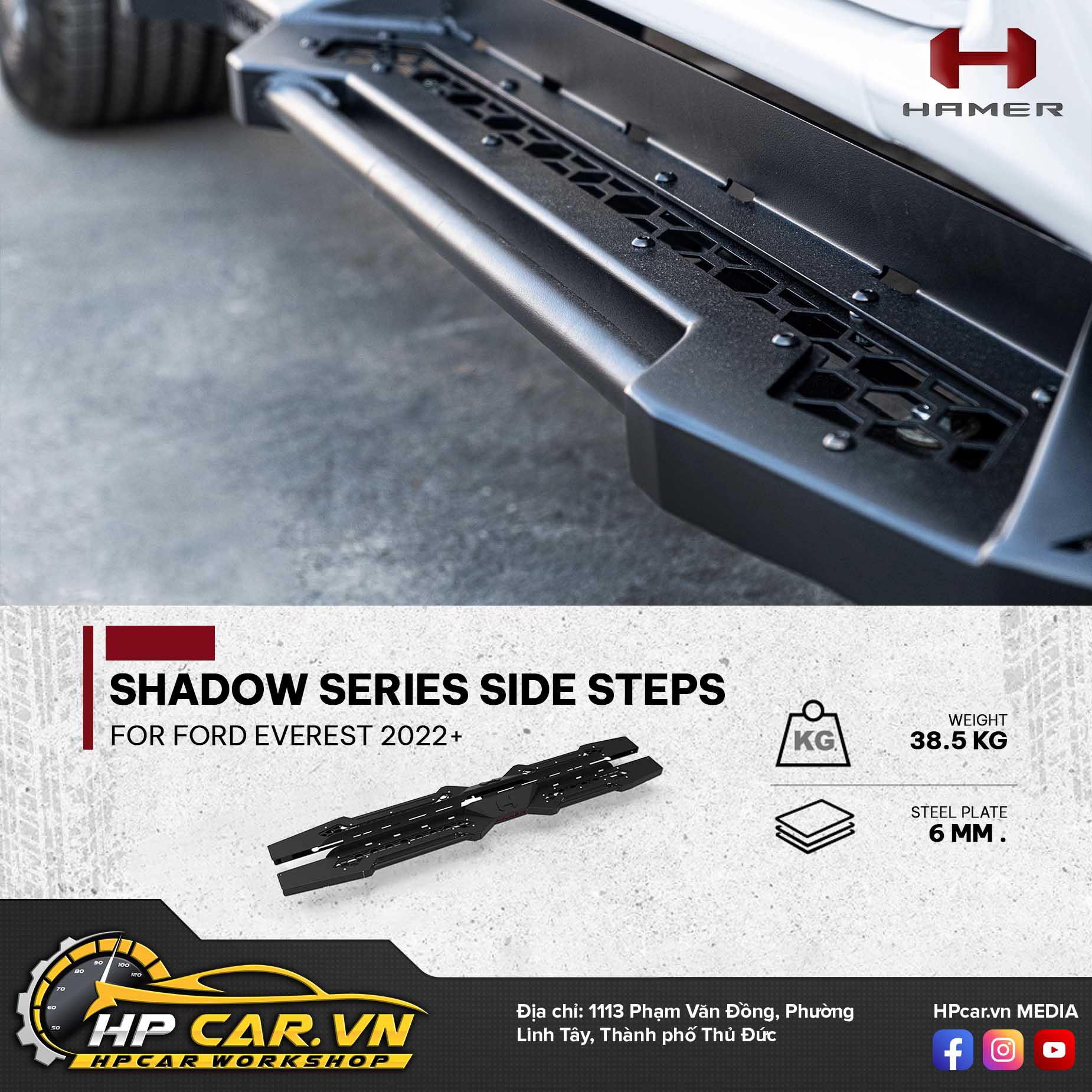 SHADOW SERIES SIDE STEPS FOR FORD EVEREST 2022+ 12 SHADOW SERIES SIDE STEPS FOR FORD EVEREST 2022+