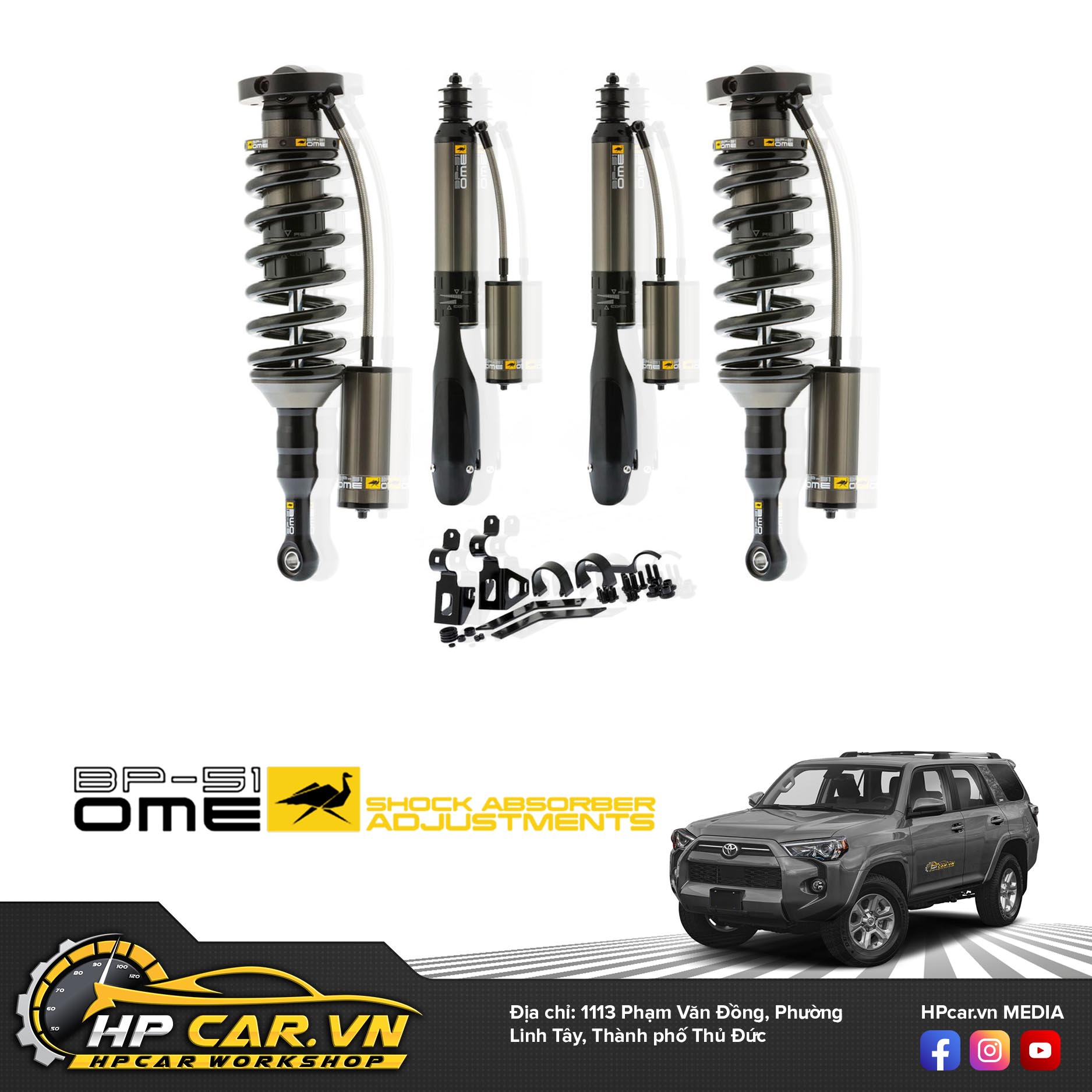Phuộc OME BP-51 TOYOTA 4RUNNER ( 2010 - PRESENT) 3 Old Man Emu BP 51 Bypass Coilovers Rear Internal Bypass Shocks Set for 2010 2021 Toyota 4Runner