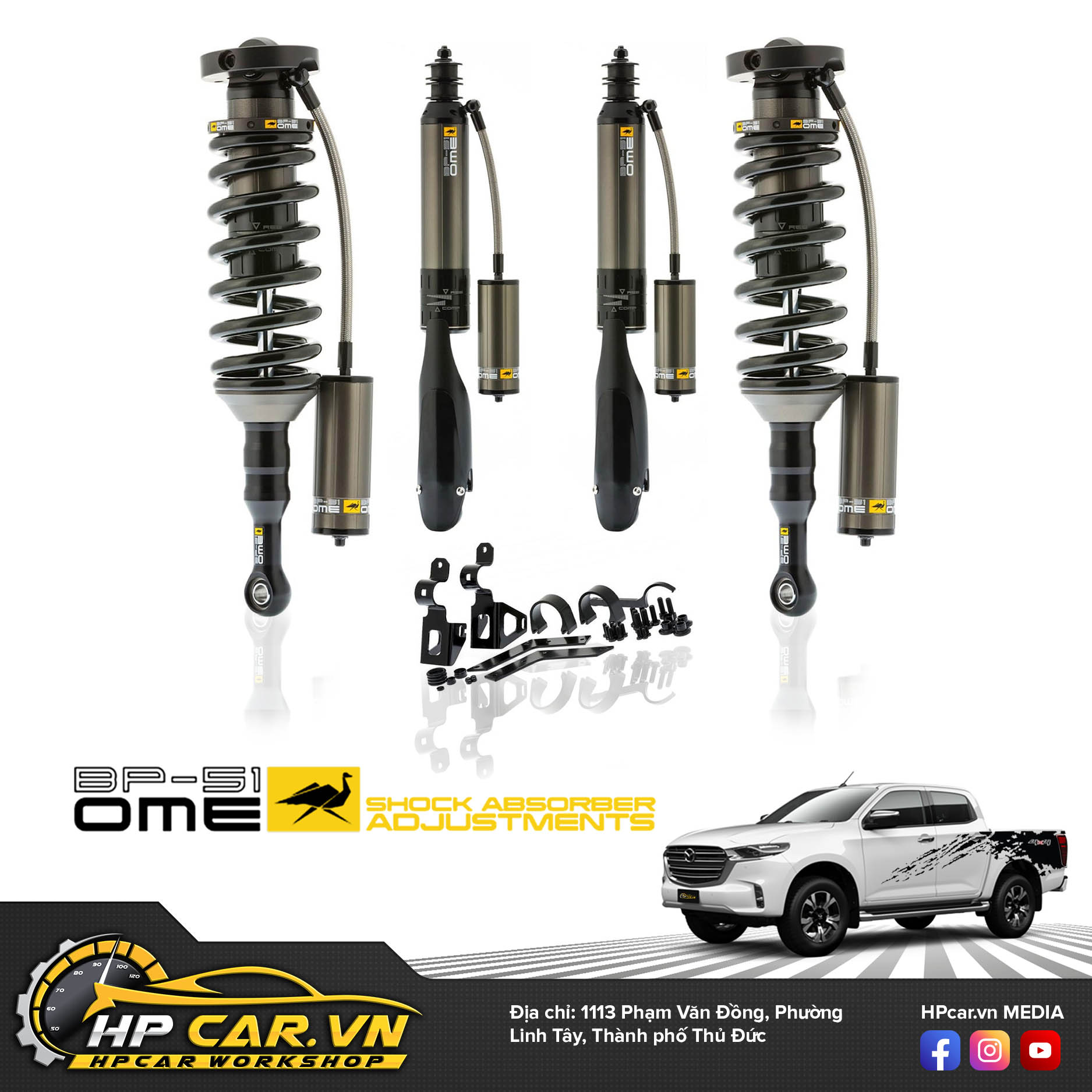 Phuộc OME BP-51 MAZDA BT-50 (2011 - 2020) 3 Old Man Emu BP 51 Bypass Coilovers Rear Internal Bypass Shocks Set for 2011 2022 Mazda BT 50