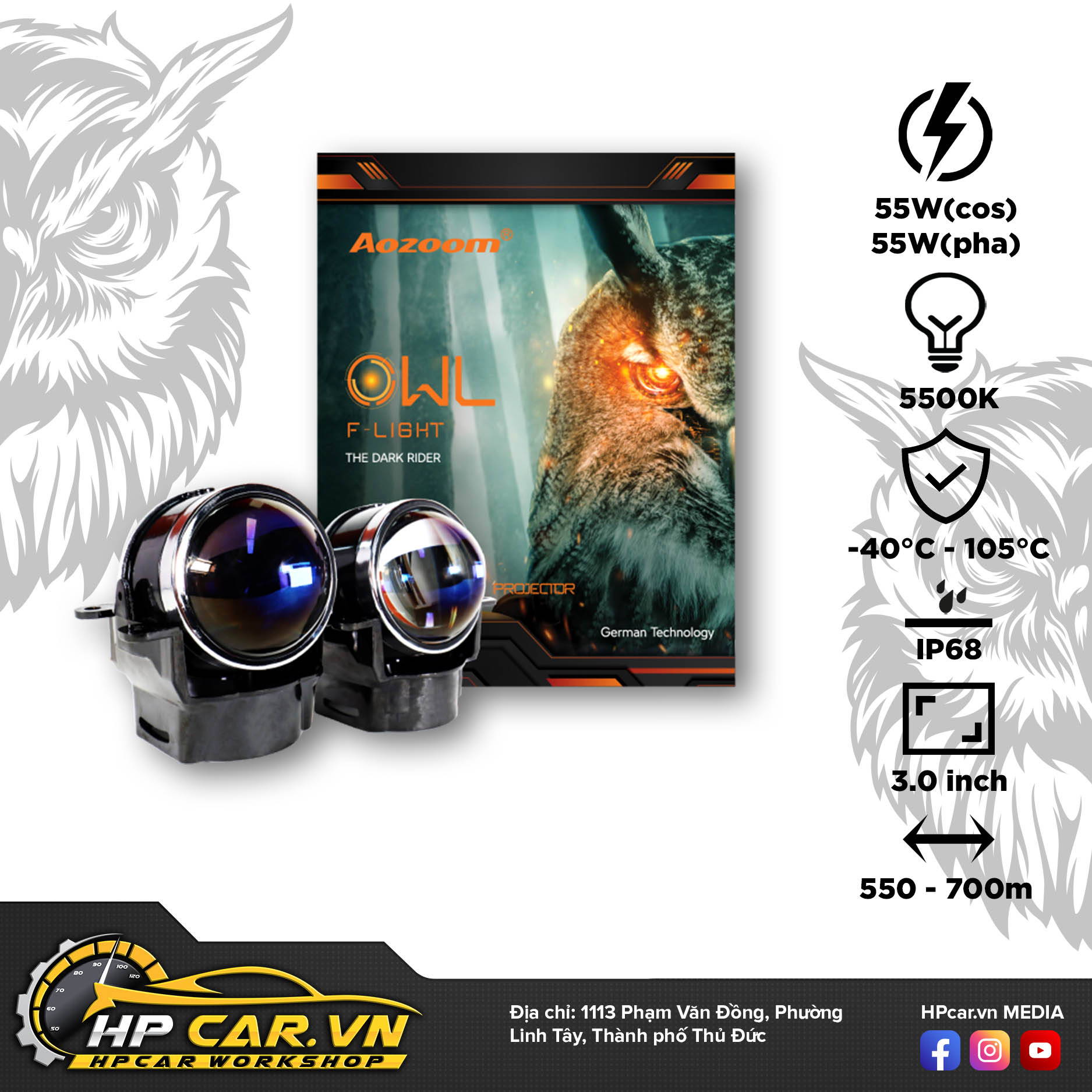 Bi Xenon Aozoom OWL FOG LIGHT 2 đèn Bi Xenon Aozoom OWL FOG LIGHT cho ô tô