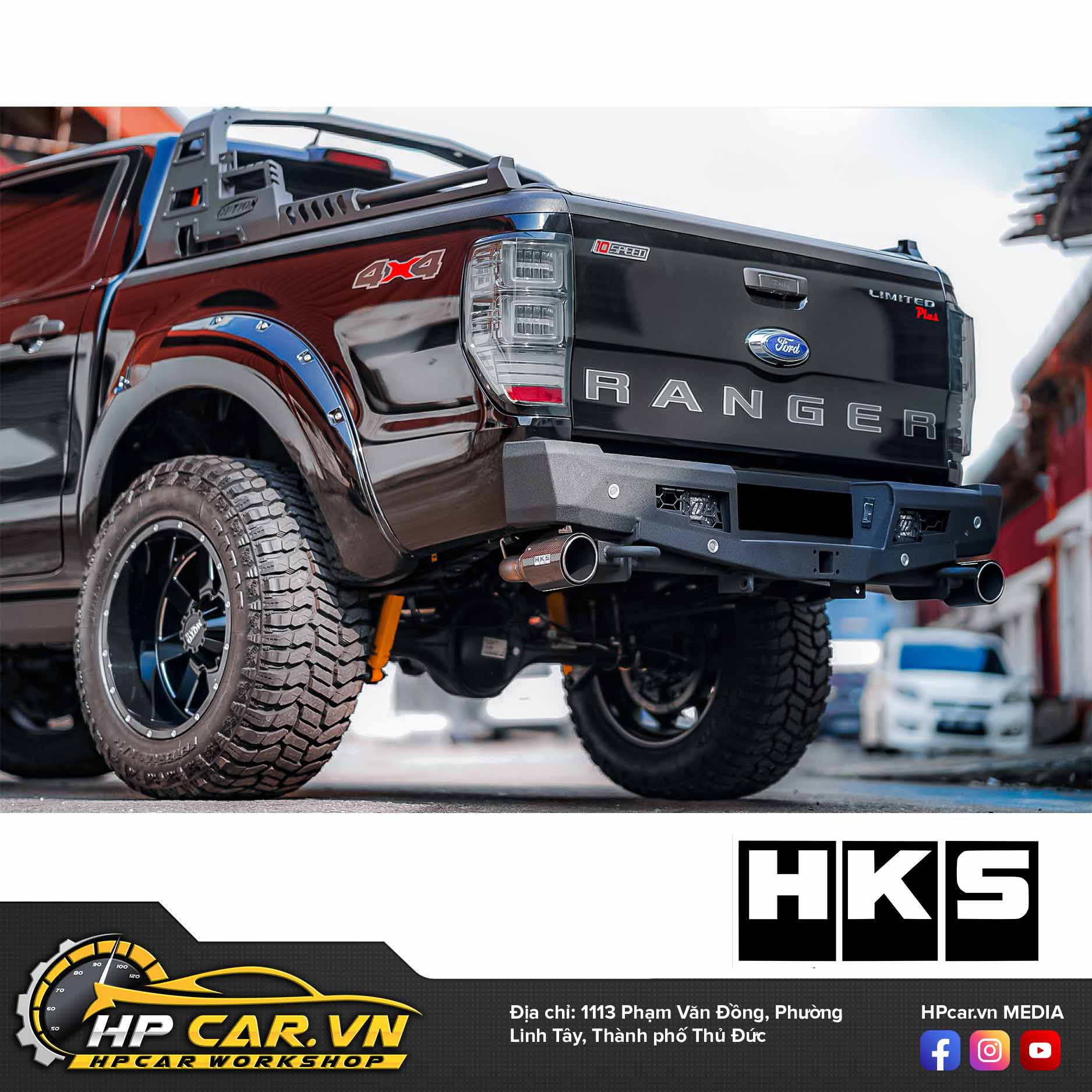 ỐNG XẢ HKS LEGAMAX CARBON DUAL TAIL CHO FORD RANGER RAPTOR 6 𝐇𝐊𝐒 𝐋𝐞𝐠𝐚𝐦𝐚𝐱 𝐭𝐰𝐢𝐧 𝐞𝐱𝐢𝐭 on a Ford Ranger 4
