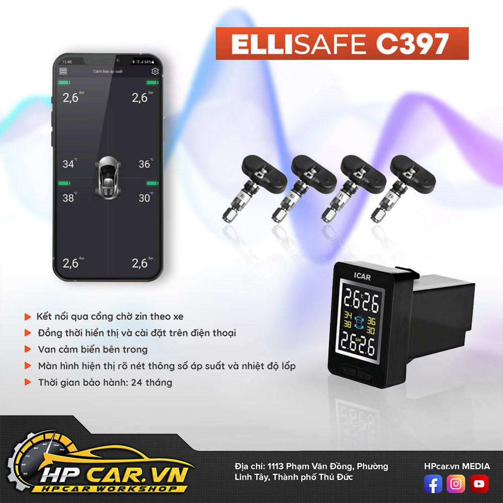 Hệ Thống Cảm Biến Cảnh Báo Áp Suất Lốp Cho Xe Honda TPMS C393 3 cam bien ap suat lop c397 cho xe honda