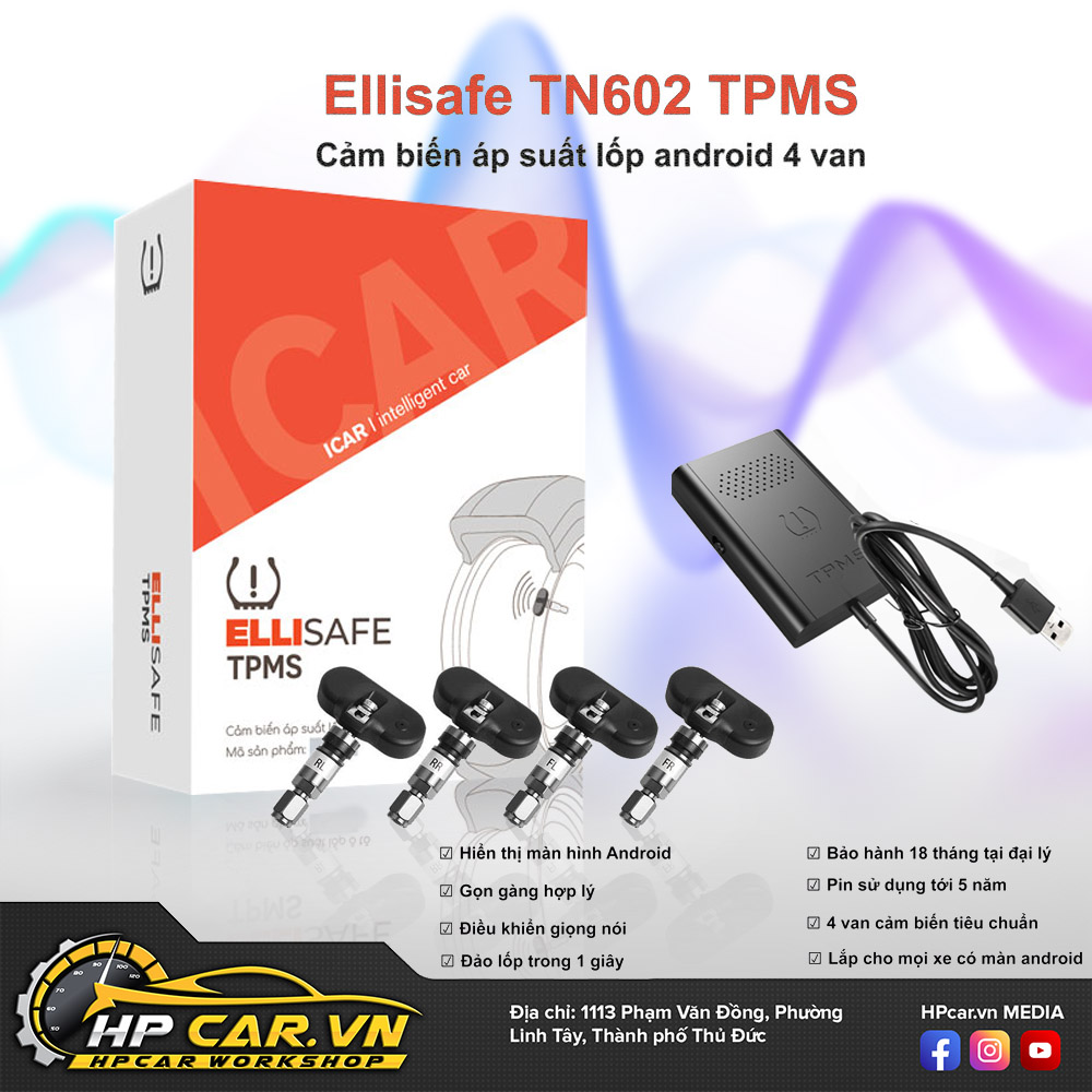 Cảm Biến Áp Suất Lốp Kết Nối USB ICar TN602 4 Cam Bien Ap Suat Lop Ket Noi USB ICar TN602