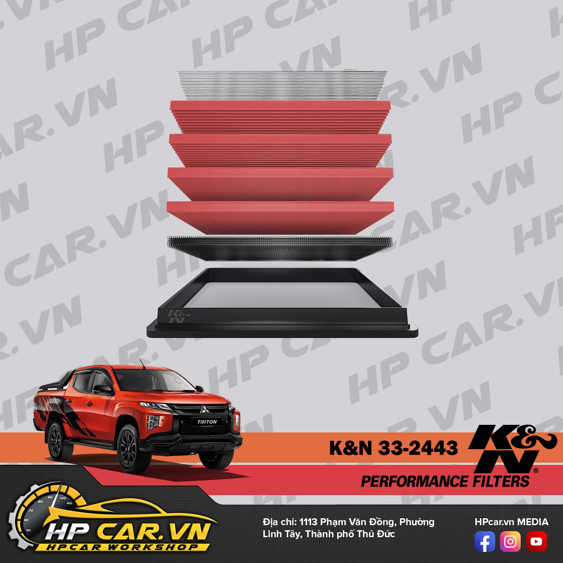 LỌC GIÓ K&N 33-2443 CHO MITSUBISHI TRITON & PAJERO SPORT 5 loc gio k n 33 2443 cho mitsubishi triton pajero sport 1