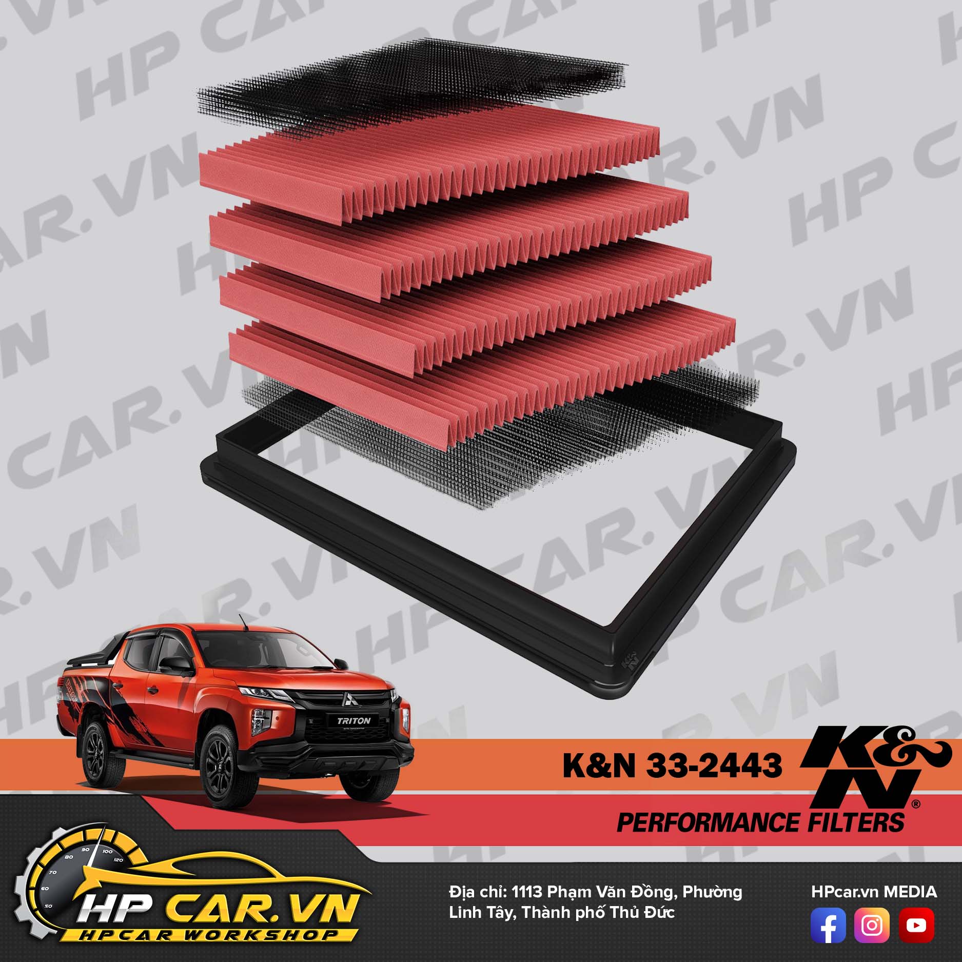 LỌC GIÓ K&N 33-2443 CHO MITSUBISHI TRITON & PAJERO SPORT 6 loc gio k n 33 2443 cho mitsubishi triton pajero sport 2