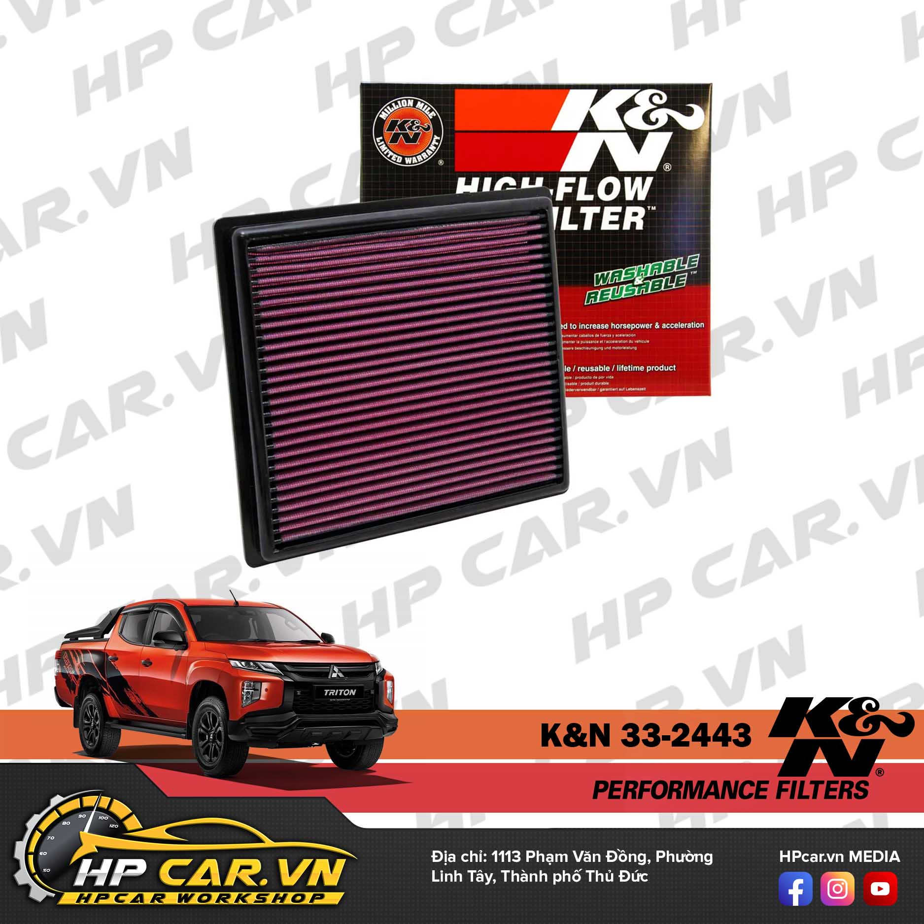 LỌC GIÓ K&N 33-2443 CHO MITSUBISHI TRITON & PAJERO SPORT 8 loc gio k n 33 2443 cho mitsubishi triton pajero sport 4