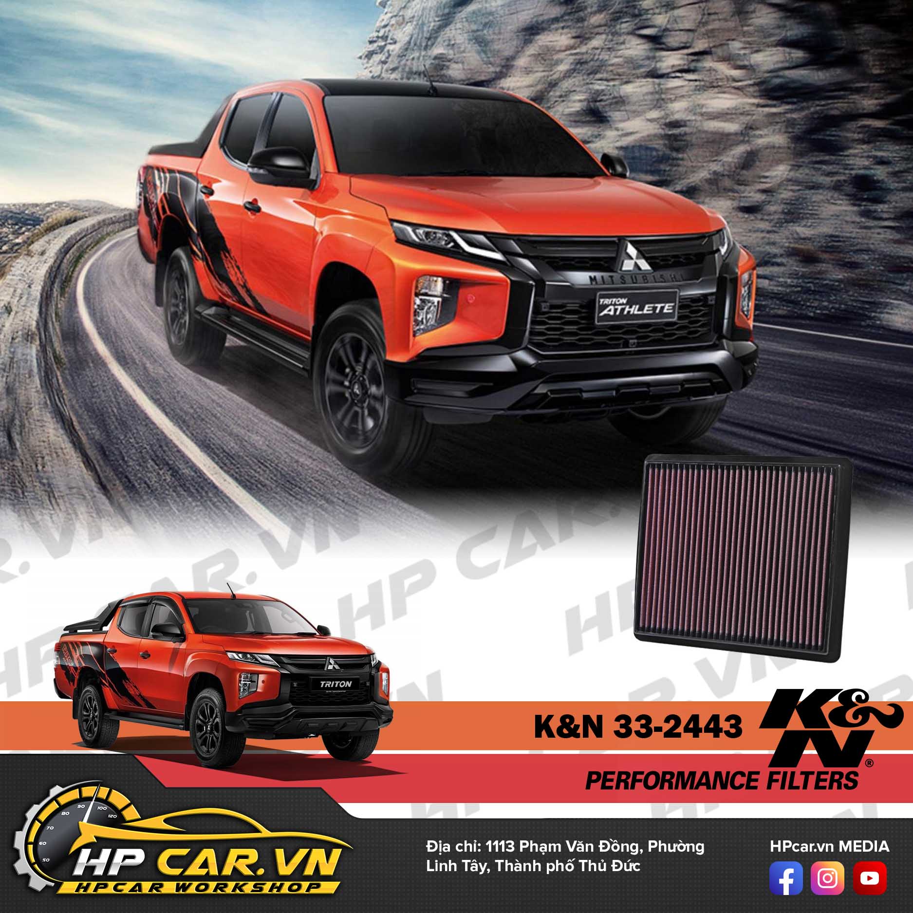 LỌC GIÓ K&N 33-2443 CHO MITSUBISHI TRITON & PAJERO SPORT 3 loc gio k&n 33-2443 cho mitsubishi triton & pajero sport