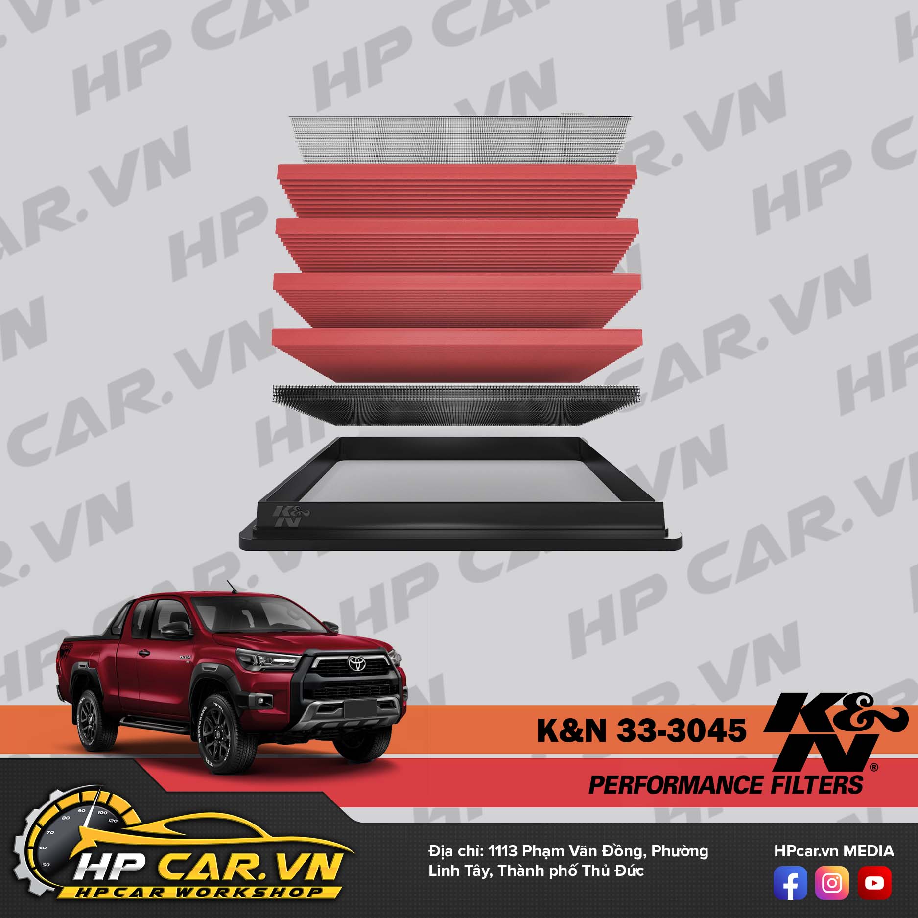 LỌC GIÓ K&N 33-3045 CHO TOYOTA HILUX & TOYOTA FORTUNER 5 loc gio k n 33 3045 cho toyota hilux toyota fortuner 1