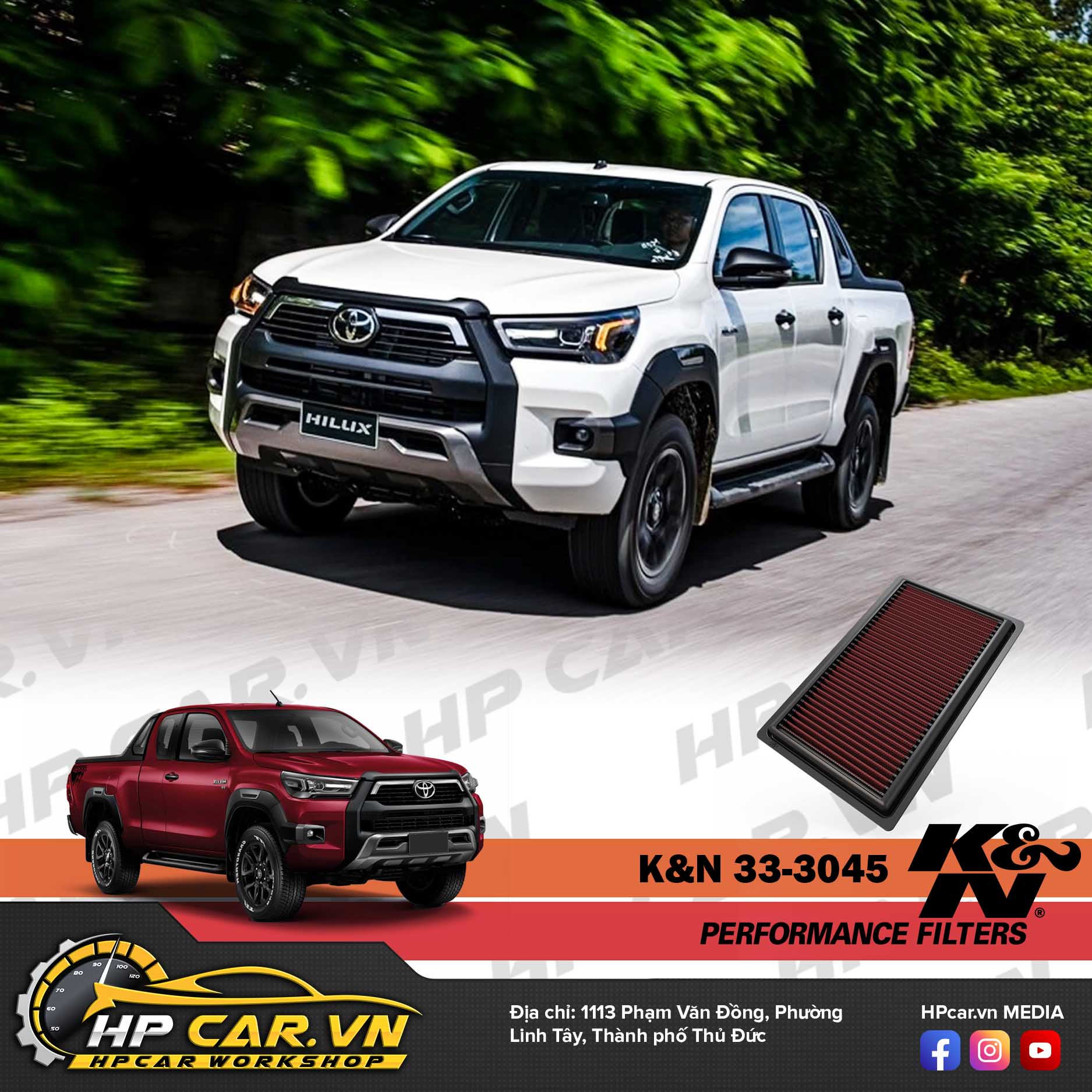 LỌC GIÓ K&N 33-3045 CHO TOYOTA HILUX & TOYOTA FORTUNER 3 loc gio k&n 33-3045 cho toyota hilux & toyota fortuner
