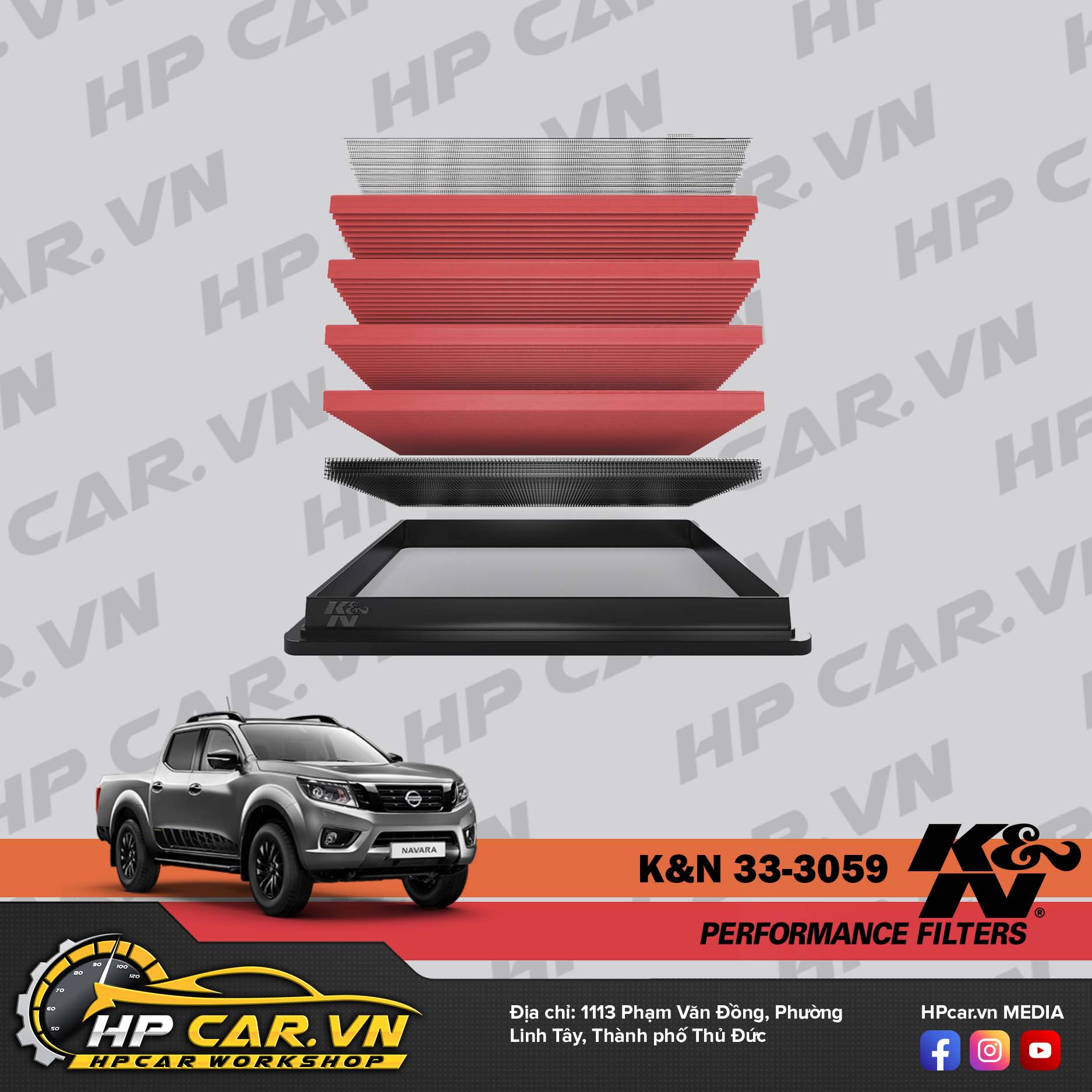 LỌC GIÓ K&N 33-3059 CHO NISSAN NAVARA 5 loc gio k n 33 3059 cho nissan navara 1
