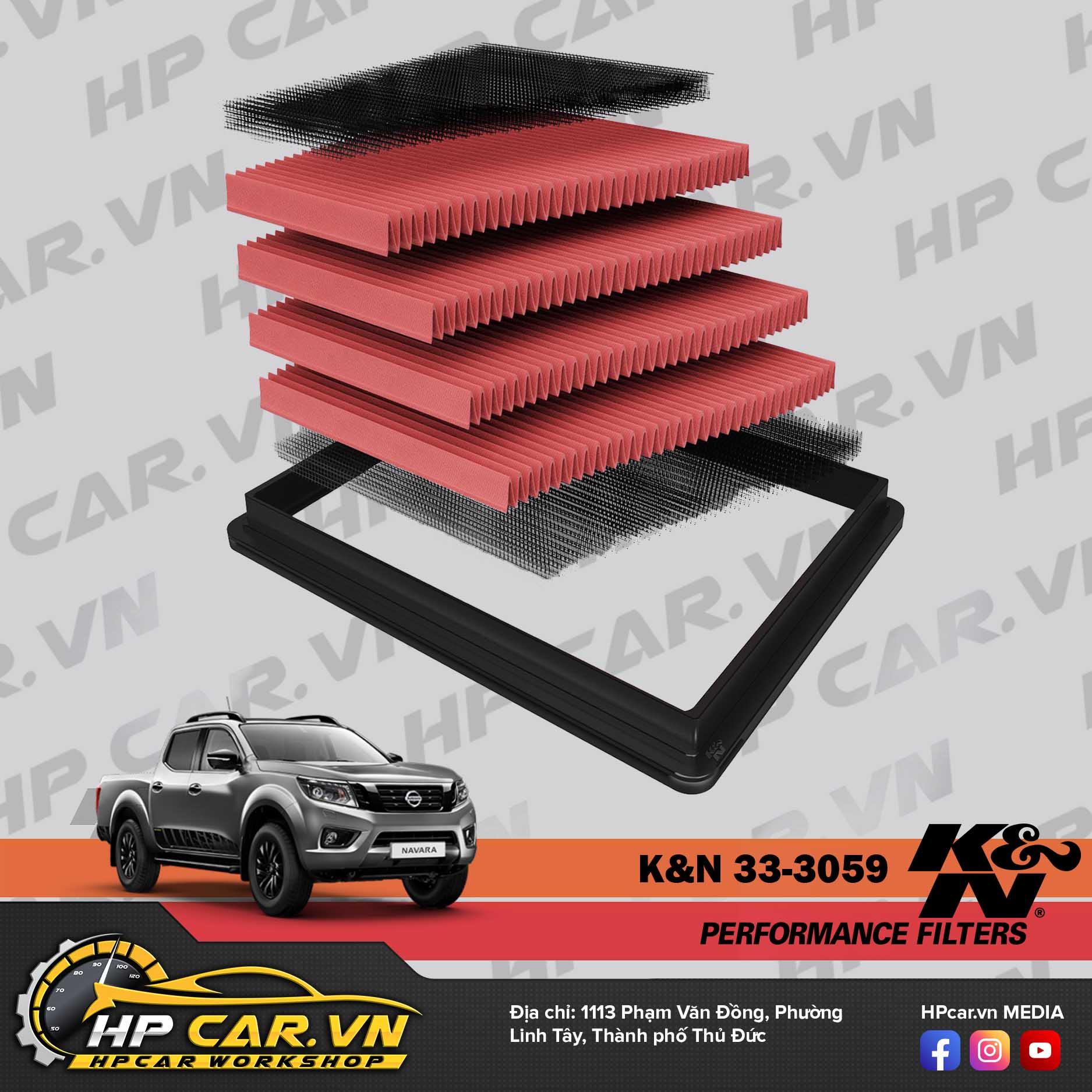 LỌC GIÓ K&N 33-3059 CHO NISSAN NAVARA 6 loc gio k n 33 3059 cho nissan navara 2