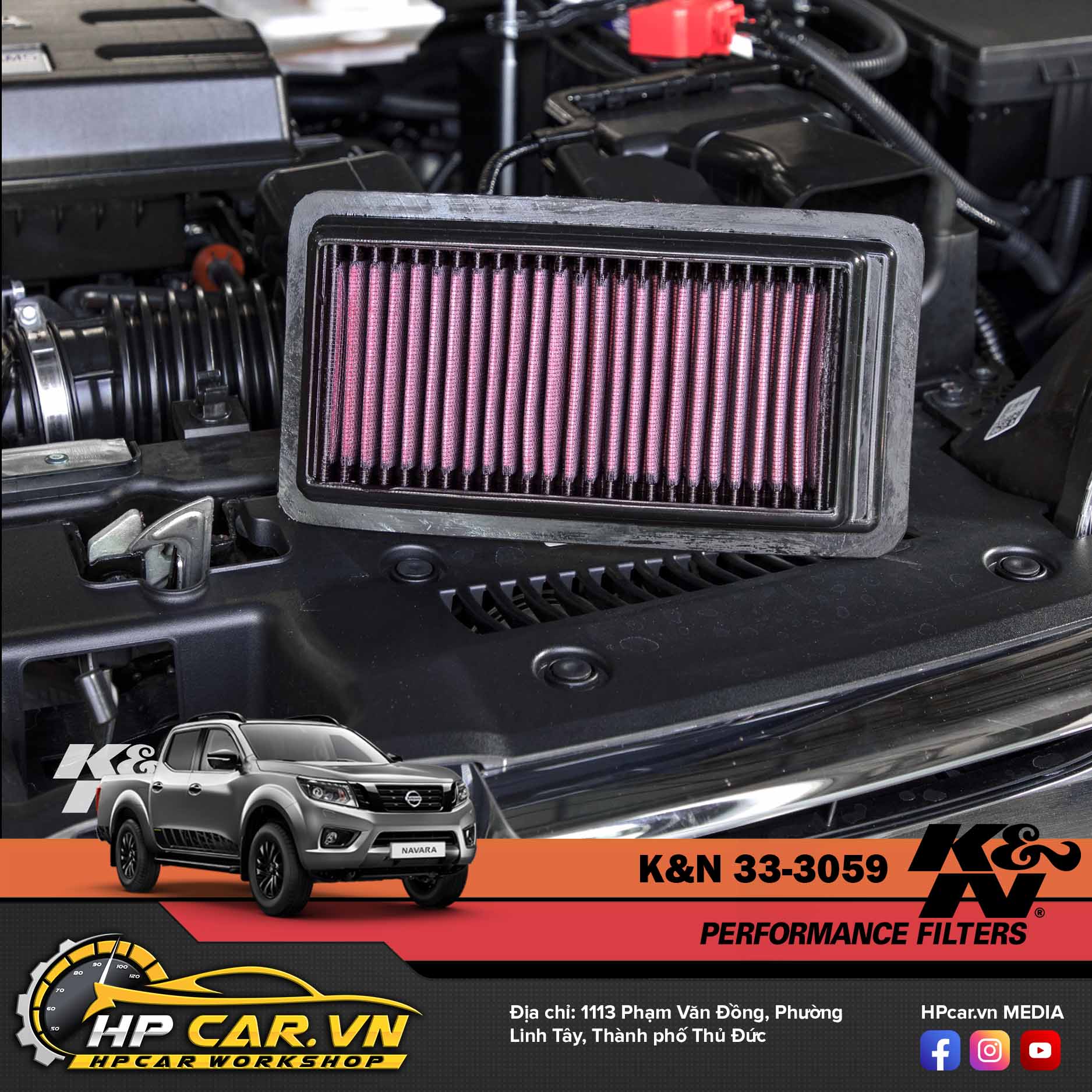 LỌC GIÓ K&N 33-3059 CHO NISSAN NAVARA 7 loc gio k n 33 3059 cho nissan navara 3