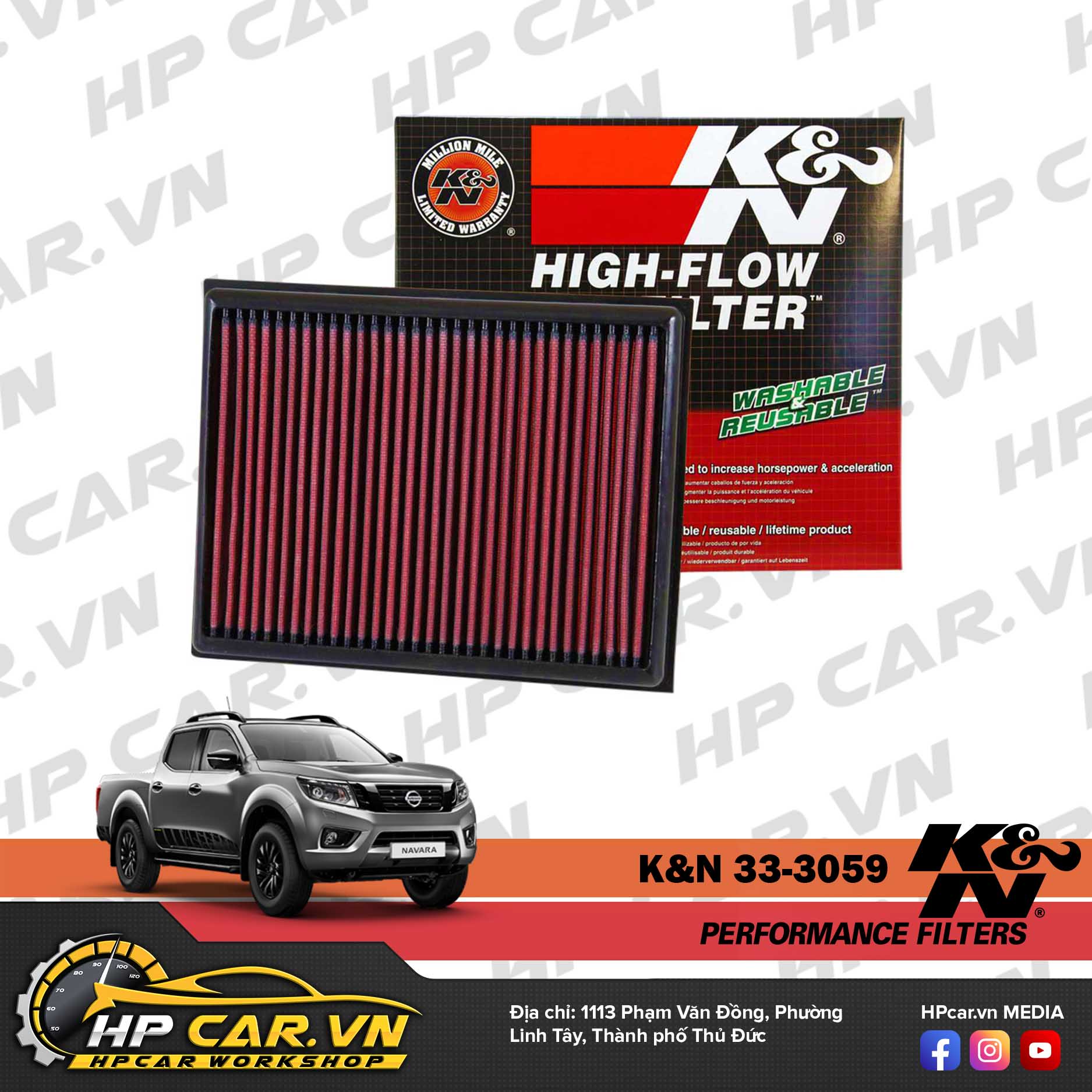 LỌC GIÓ K&N 33-3059 CHO NISSAN NAVARA 3 loc gio k&n 33-3059 cho nissan navara