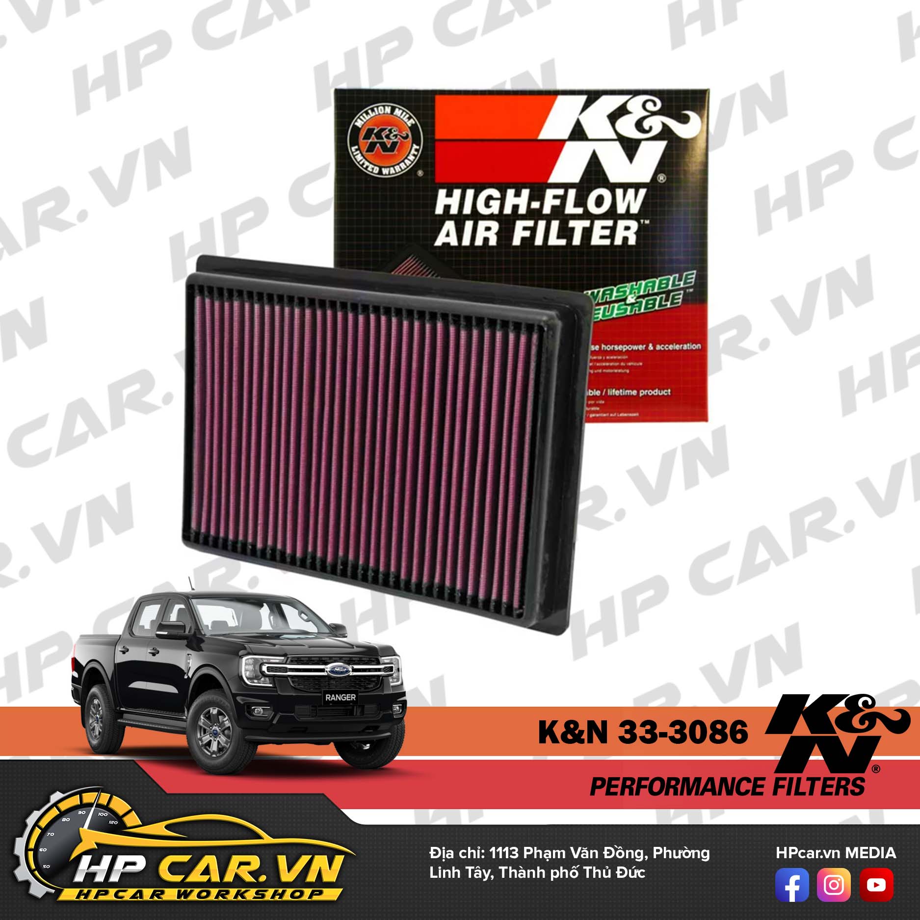 LỌC GIÓ K&N 33-3086 CHO FORD RANGER 8 loc gio k n 33 3086 cho ford ranger 3