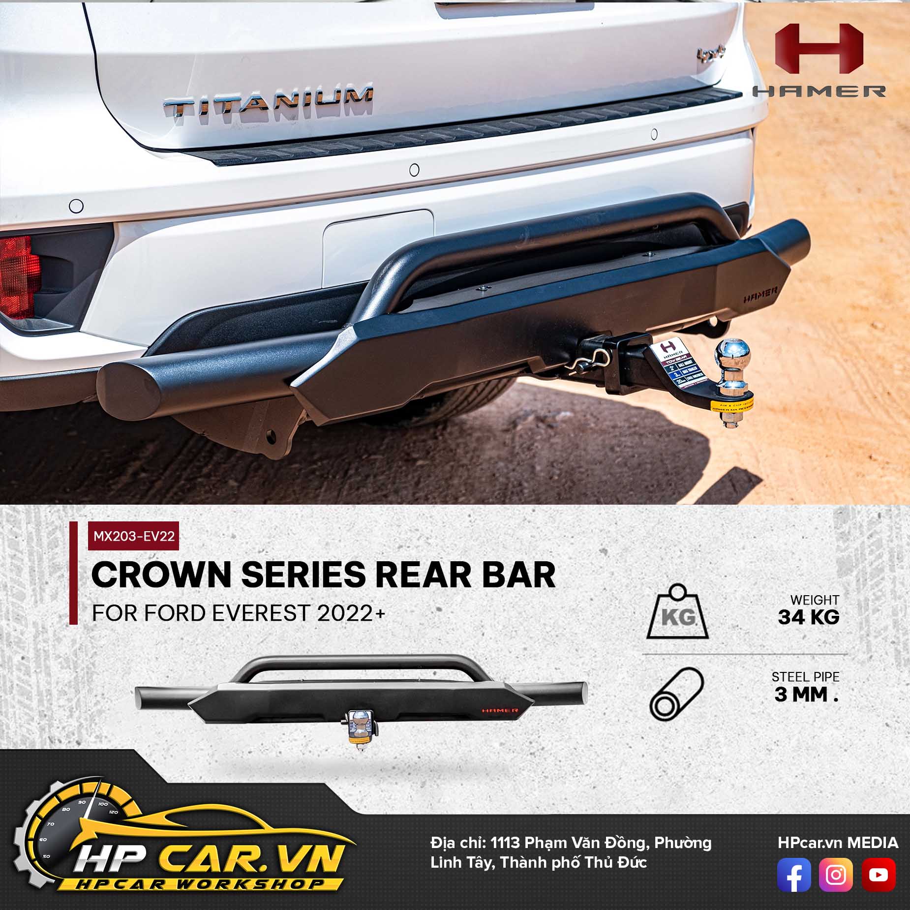 CROWN SERIES REAR BAR FOR FORD EVEREST 2022+ 7 CROWN SERIES REAR BAR FOR FORD EVEREST 2022+