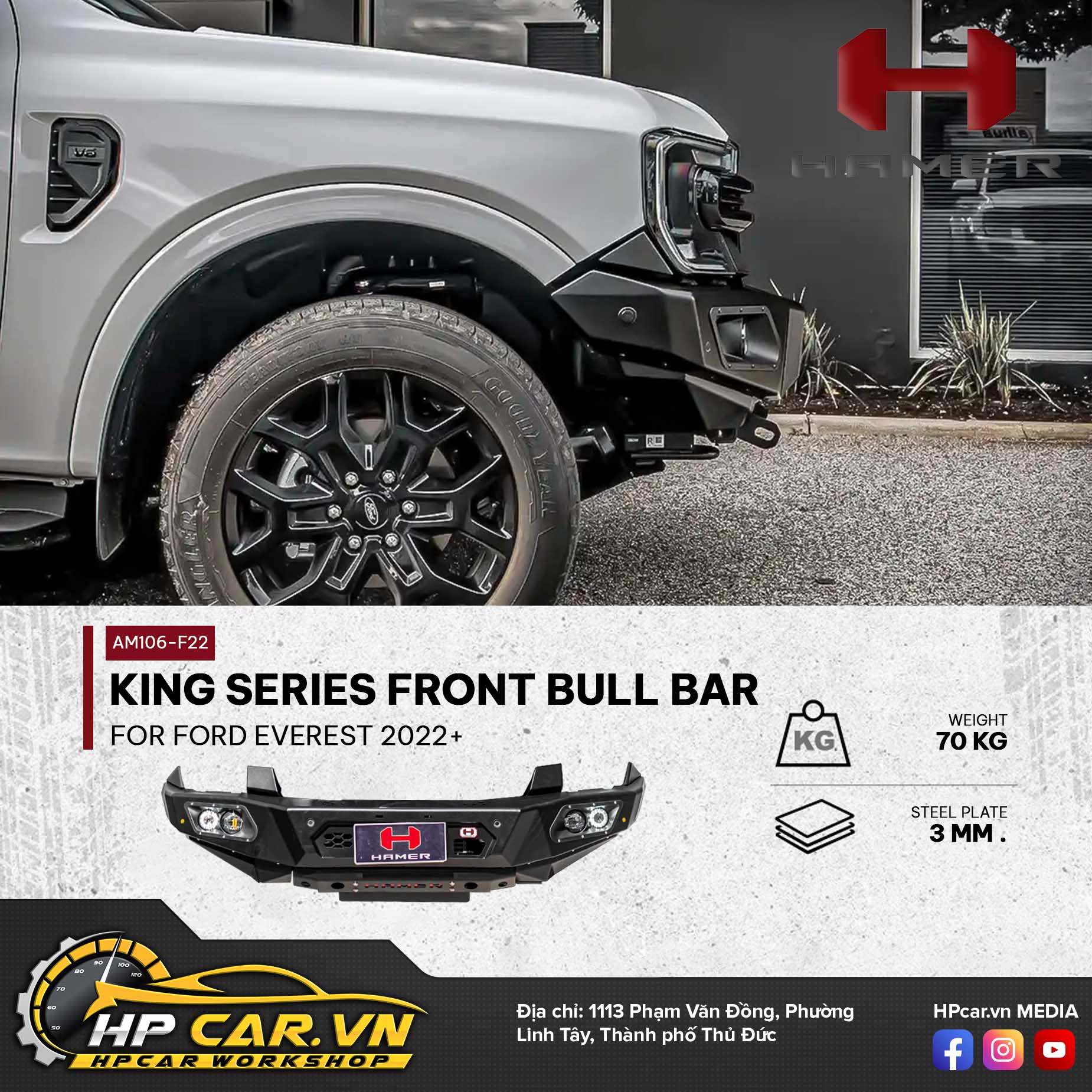 KING SERIES FRONT BULL BAR FOR FORD EVEREST 2022+ 3 KING SERIES FRONT BULL BAR FOR FORD EVEREST 2022+