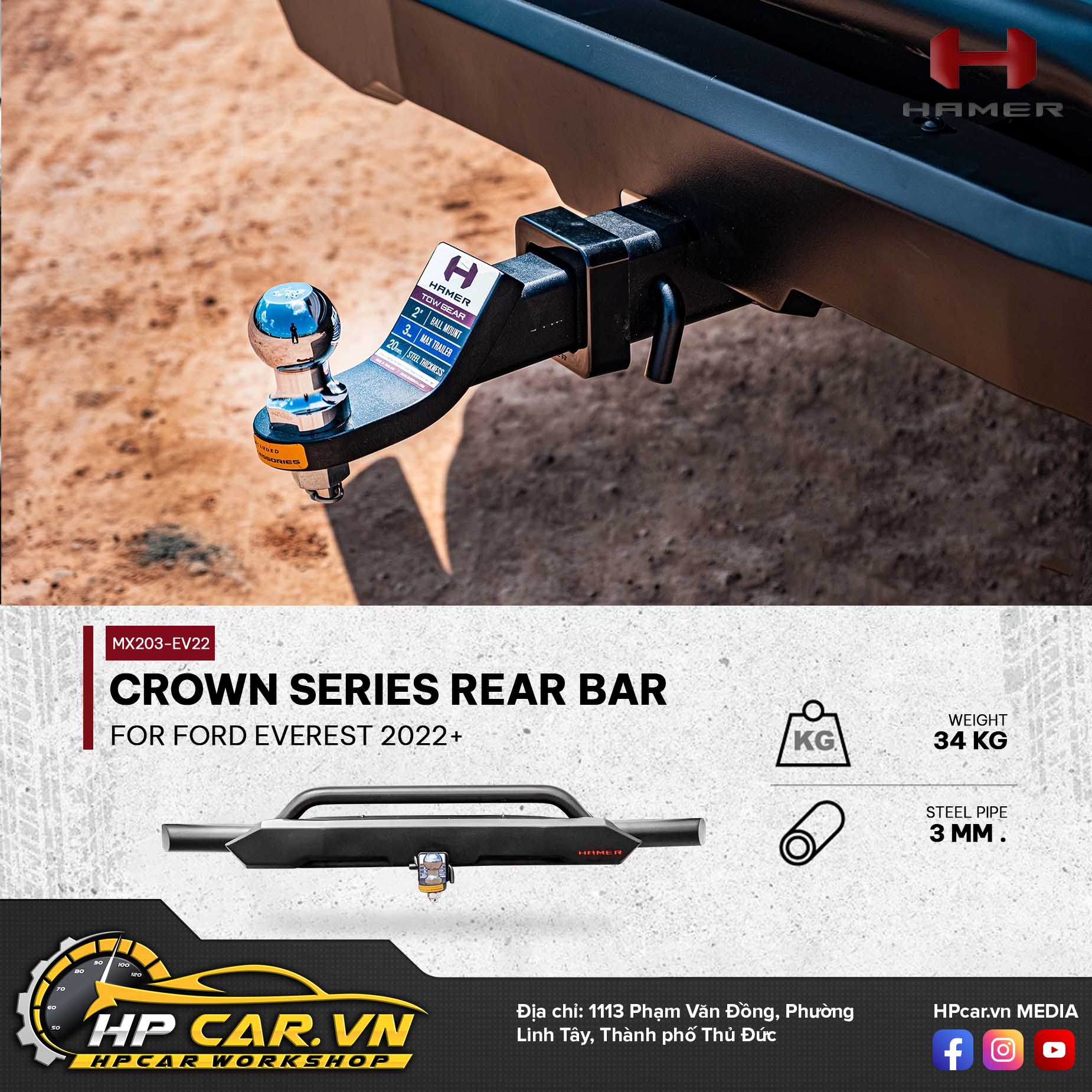 CROWN SERIES REAR BAR FOR FORD EVEREST 2022+ 5 CROWN SERIES REAR BAR FOR FORD EVEREST 2022+
