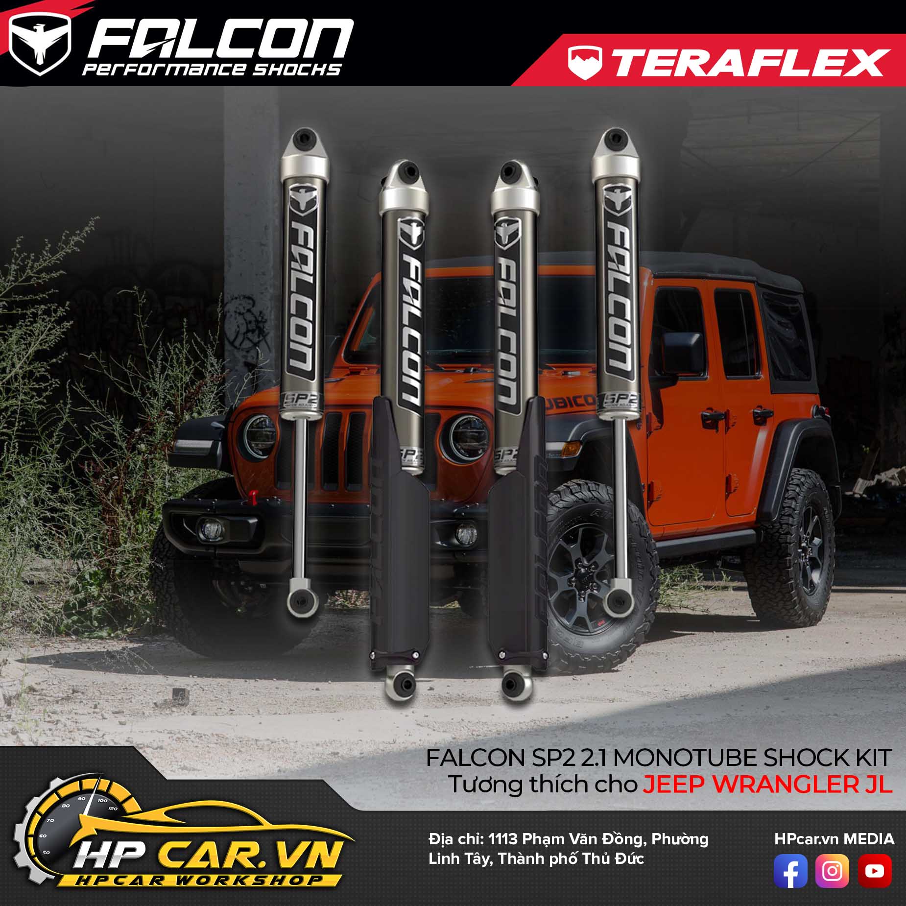 PHUỘC FALCON SP2 2.1 MONOTUBE SHOCK KIT CHO JEEP WRANGLER JL 5 PHUỘC FALCON SP2 2.1 MONOTUBE SHOCK KIT CHO JEEP WRANGLER JL