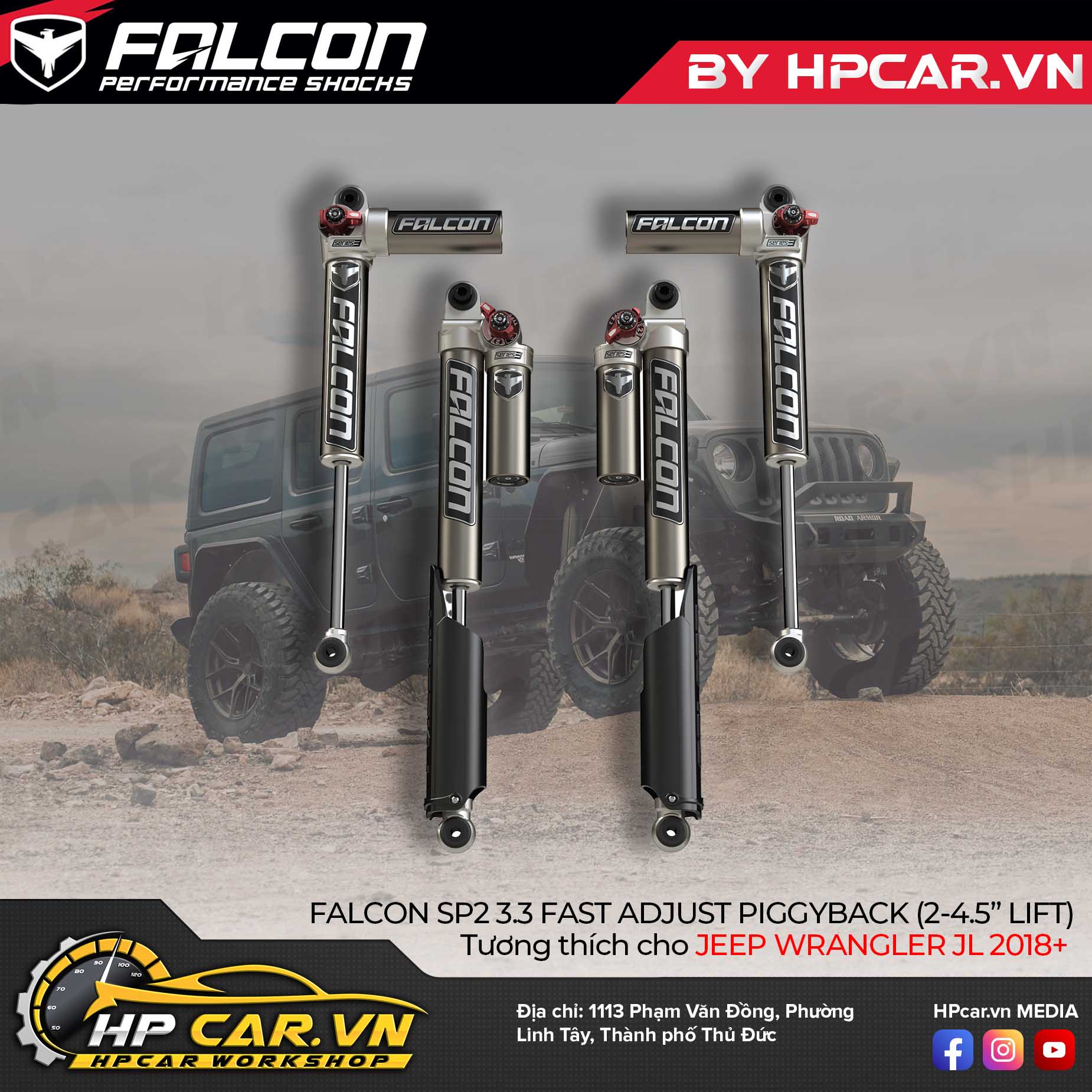 PHUỘC FALCON SP2 3.3 FAST ADJUST PIGGYBACK CHO JEEP WRANGLER JL (2-4.5” LIFT) 4 PHUỘC FALCON SP2 3.3 FAST ADJUST PIGGYBACK CHO JEEP WRANGLER JL (2-4.5” LIFT)