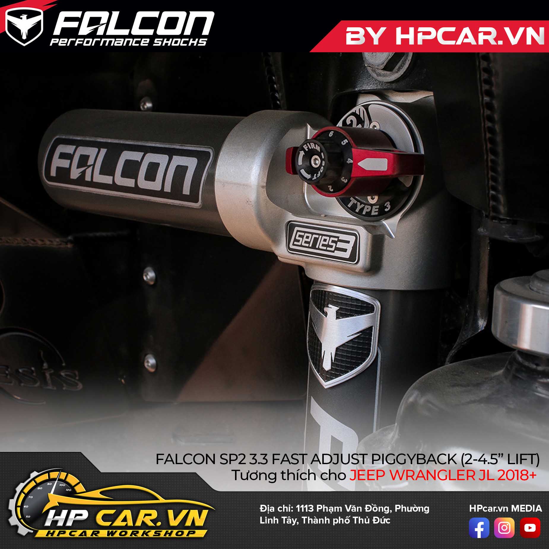 PHUỘC FALCON SP2 3.3 FAST ADJUST PIGGYBACK CHO JEEP WRANGLER JL (2-4.5” LIFT) 3 PHUỘC FALCON SP2 3.3 FAST ADJUST PIGGYBACK CHO JEEP WRANGLER JL (2-4.5” LIFT)