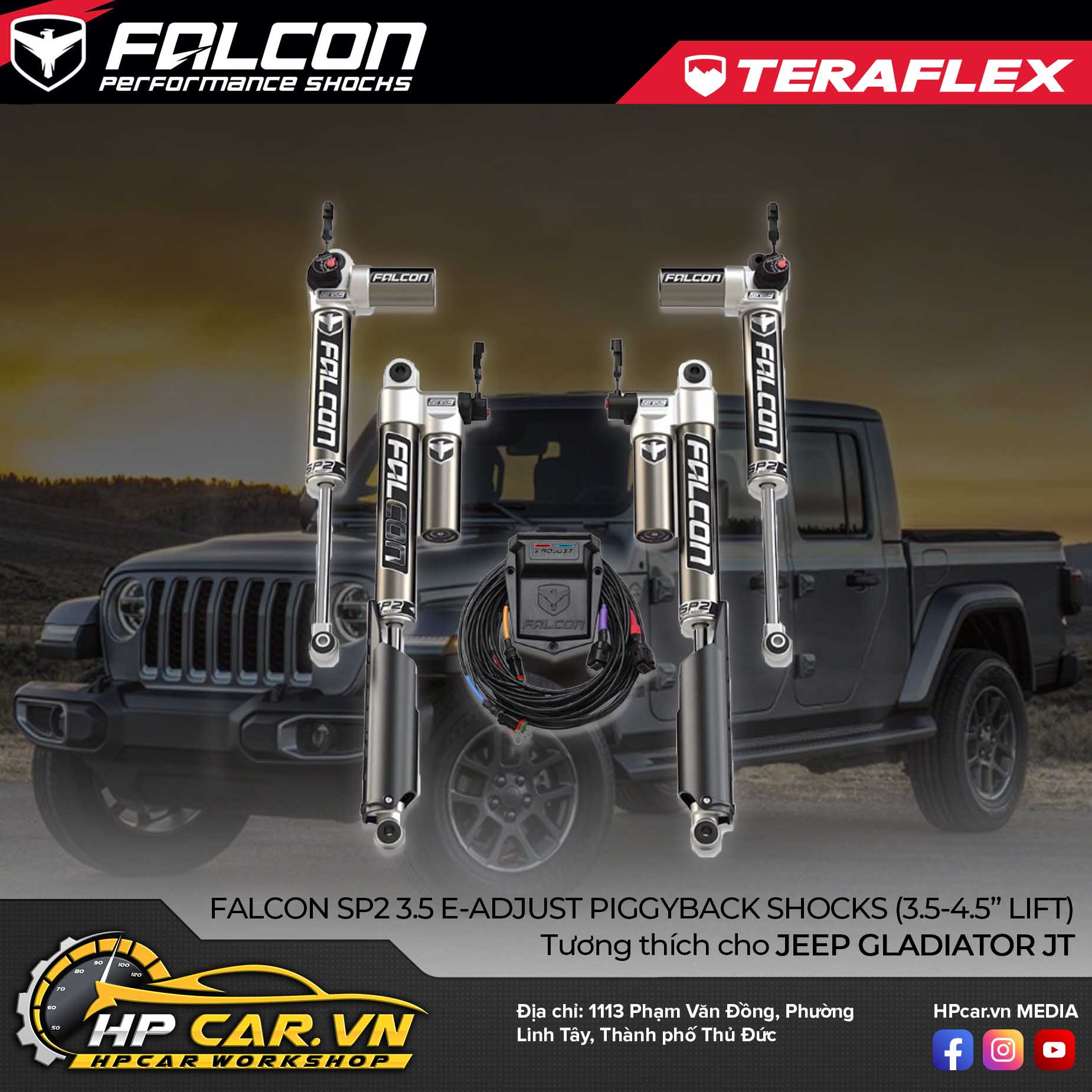 PHUỘC FALCON SP2 3.5 E-ADJUST PIGGYBACK SHOCKS CHO JEEP GLADIATOR JT (3.5-4.5” LIFT) 4 PHUỘC FALCON SP2 3.5 E-ADJUST PIGGYBACK SHOCKS (3.5-4.5” LIFT) CHO JEEP GLADIATOR JT